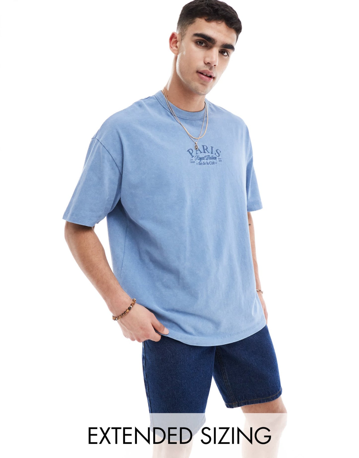 ASOS DESIGN heavyweight oversized t-shirt in washed blue with city chest print - ASOS Sample Sale EU Store