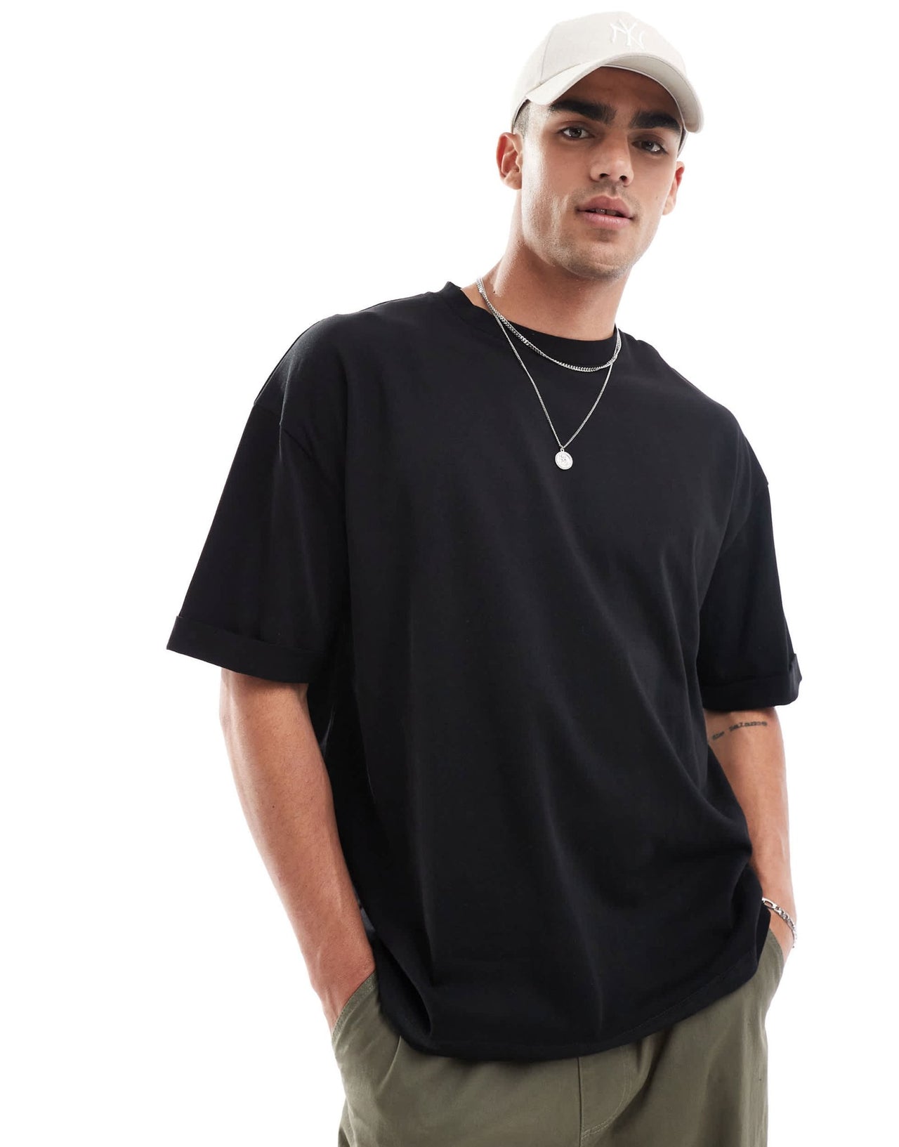ASOS DESIGN heavyweight oversized t-shirt with roll sleeve in black - ASOS Sample Sale EU Store