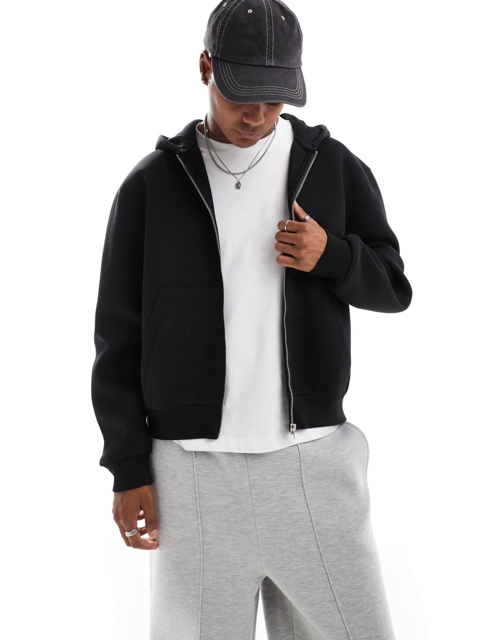 ASOS DESIGN heavyweight relaxed boxy zip through hoodie in scuba - style fabric in black - BLACK - ASOS Sample Sale EU Store