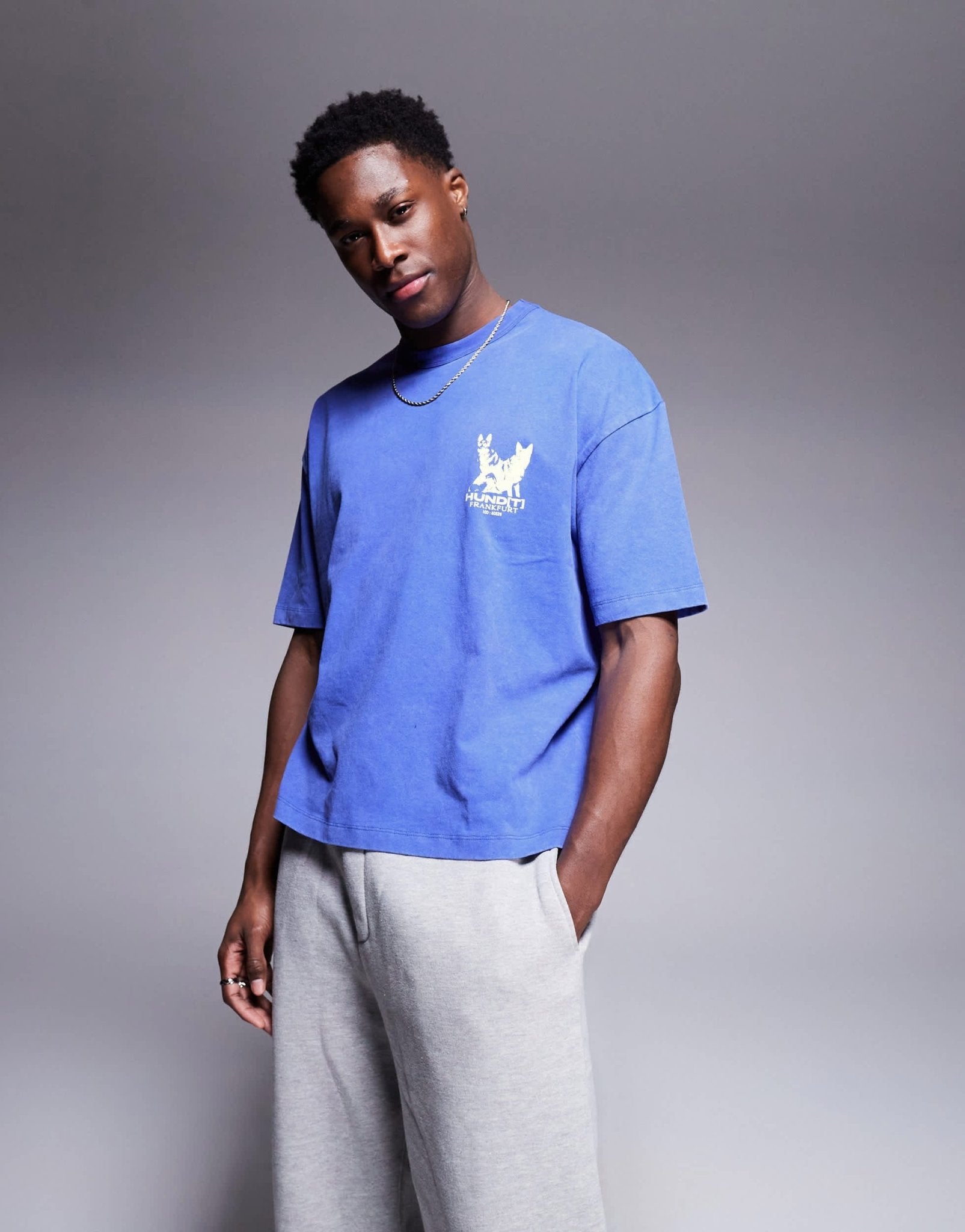 ASOS DESIGN heayweight boxy oversized t-shirt in washed blue with graphic - ASOS Sample Sale EU Store