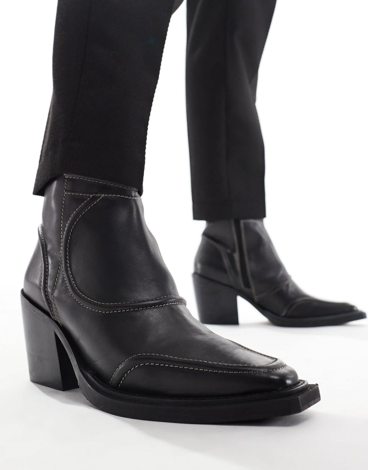 ASOS DESIGN heeled cuban boot in black leather with stitch detail - ASOS Sample Sale EU Store