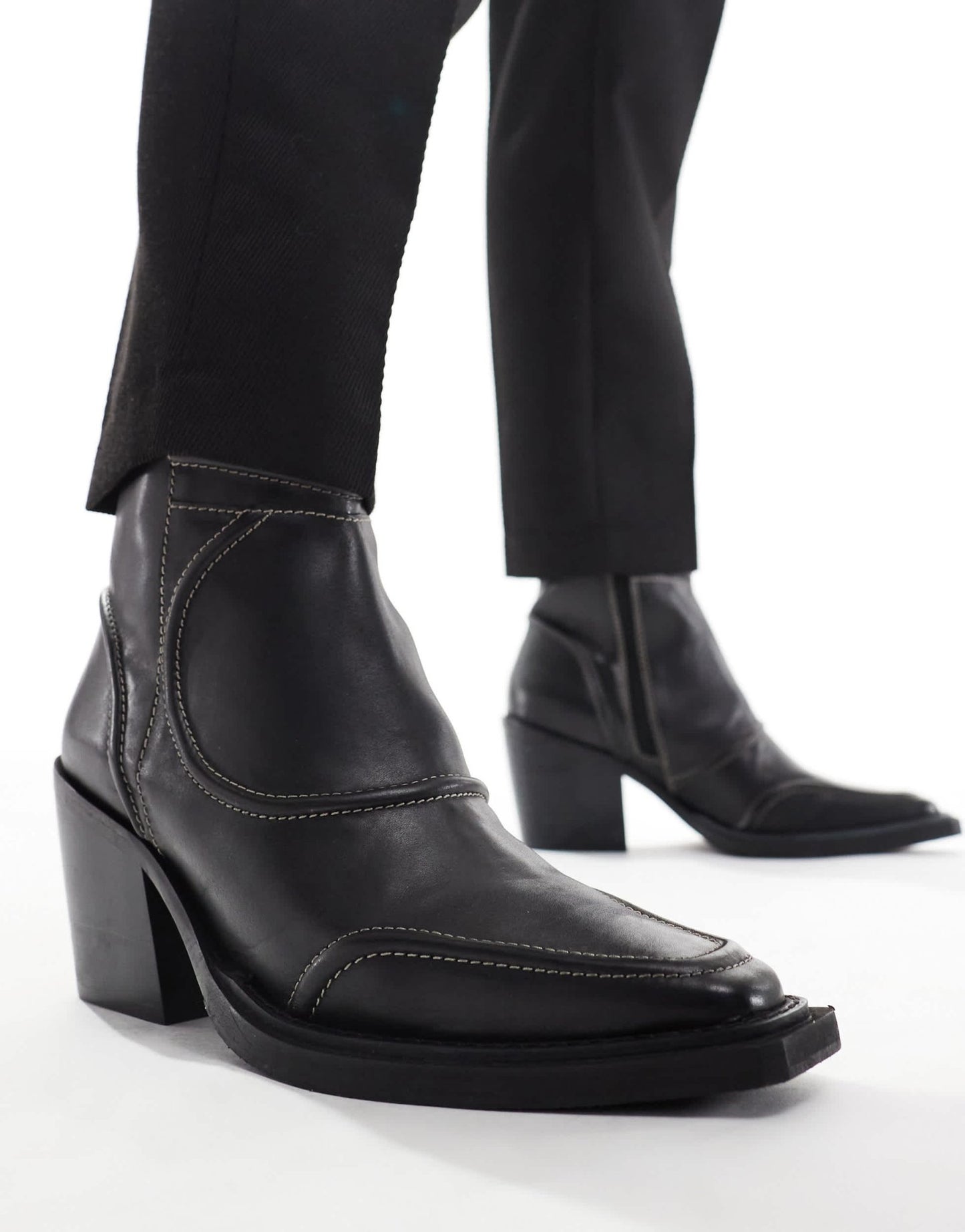 ASOS DESIGN heeled cuban boot in black leather with stitch detail - ASOS Sample Sale EU Store