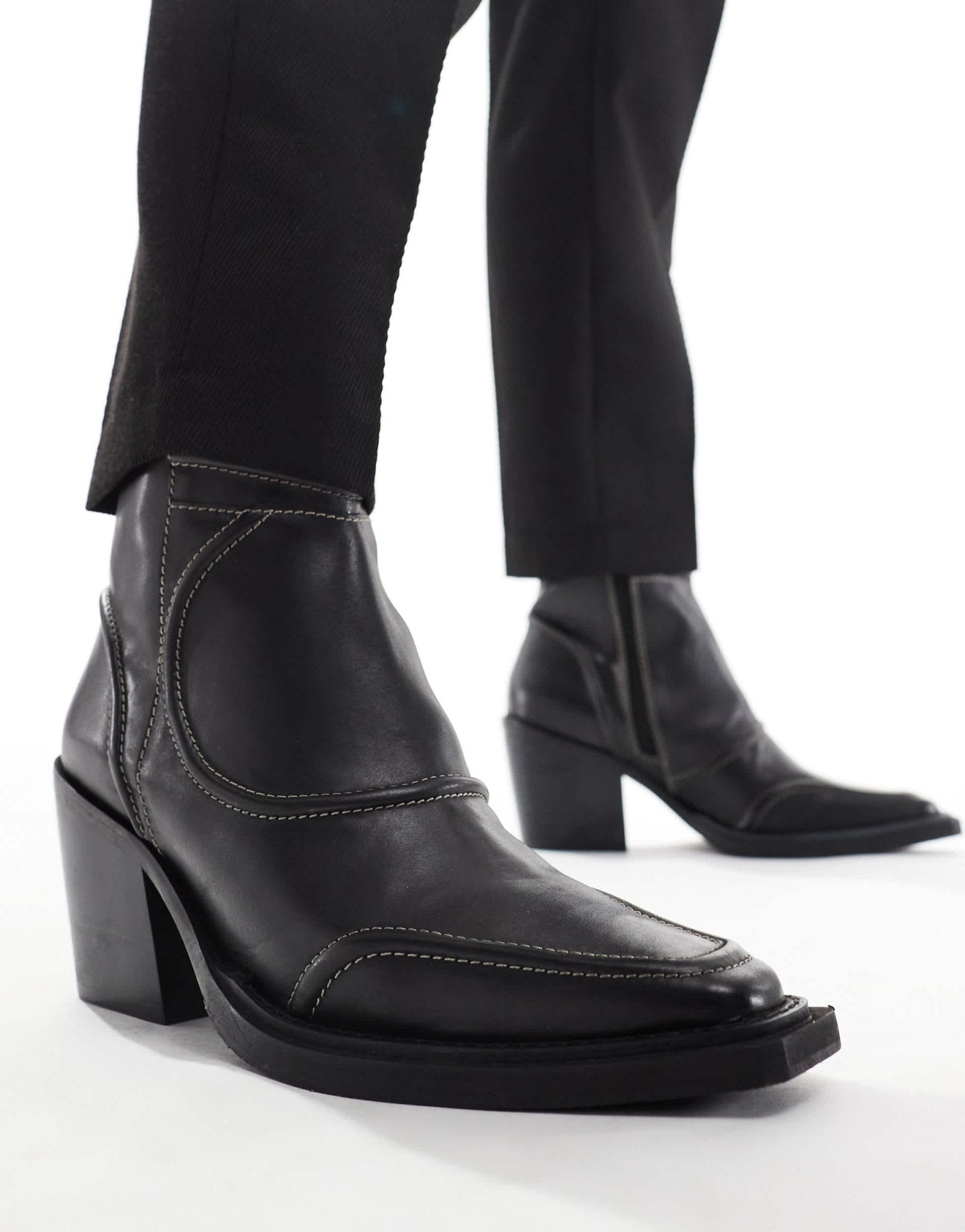 ASOS DESIGN heeled cuban boot in black leather with stitch detail - ASOS Sample Sale EU Store
