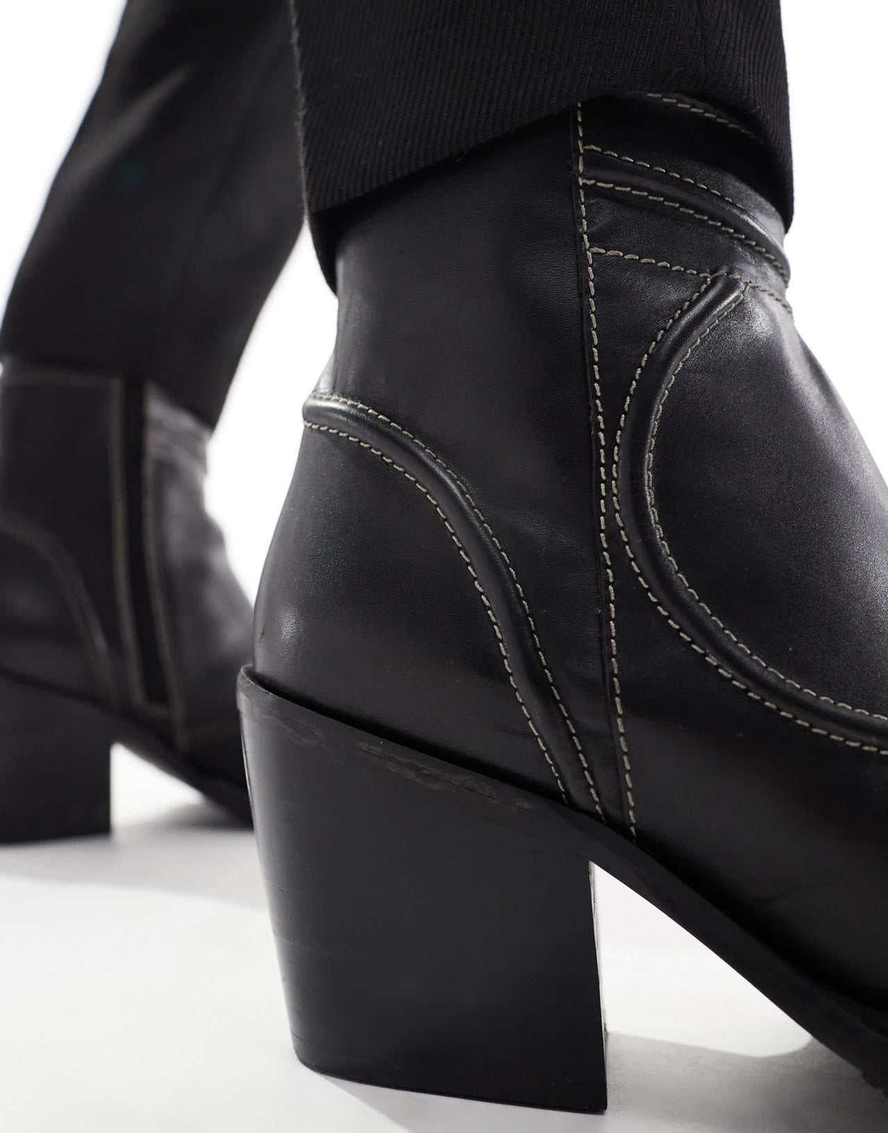 ASOS DESIGN heeled cuban boot in black leather with stitch detail - ASOS Sample Sale EU Store