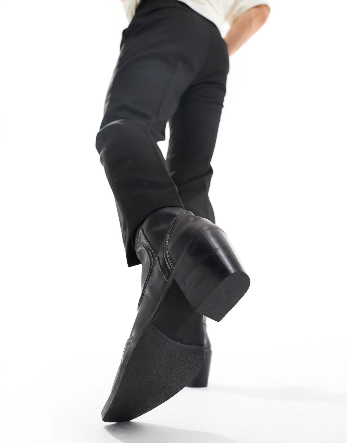 ASOS DESIGN heeled cuban boot in black leather with stitch detail - ASOS Sample Sale EU Store