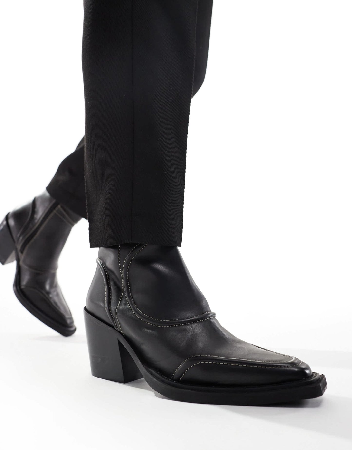 ASOS DESIGN heeled cuban boot in black leather with stitch detail - ASOS Sample Sale EU Store