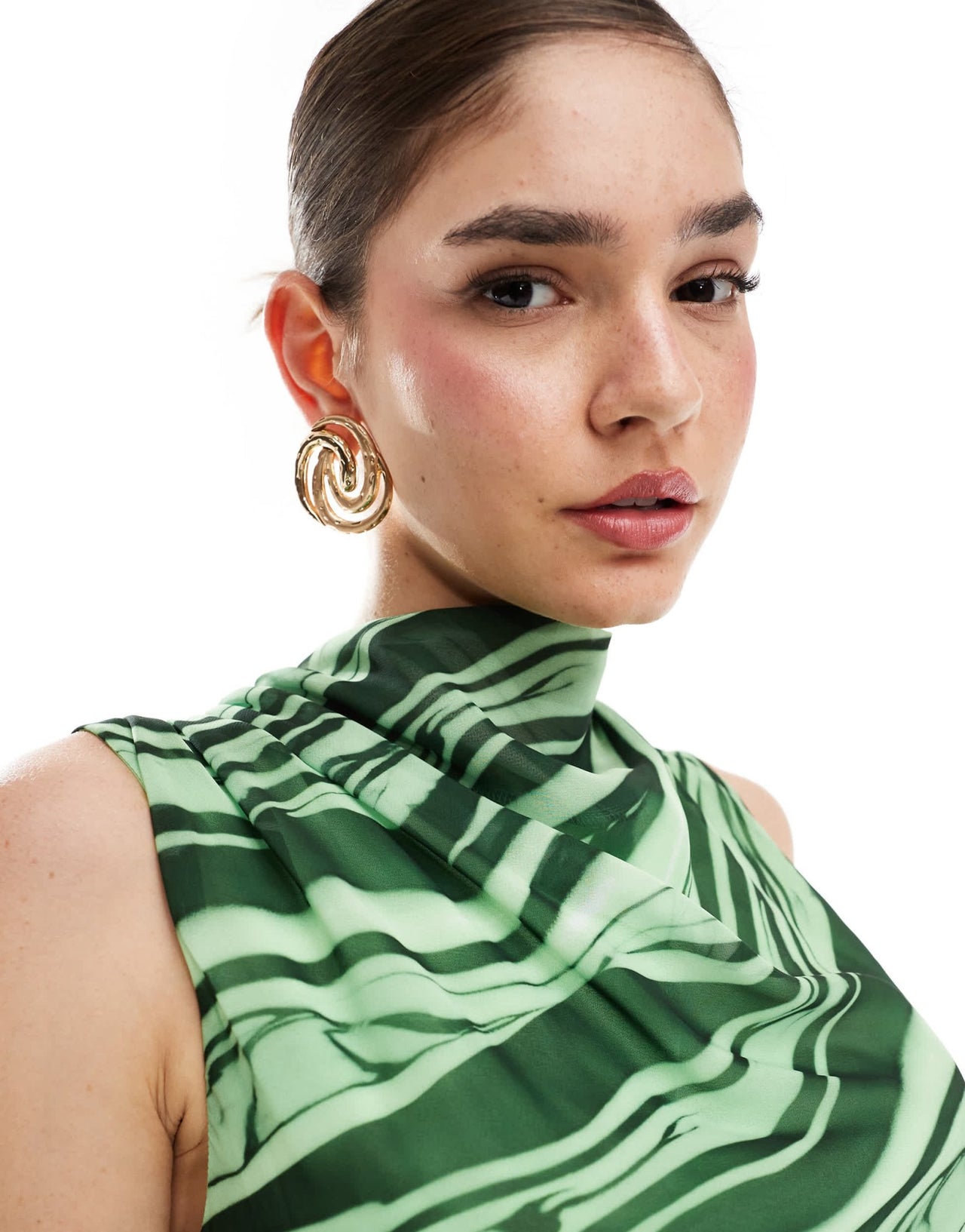 ASOS DESIGN high neck chiffon mini dress with drape detail in green swirl print - ASOS Sample Sale EU Store