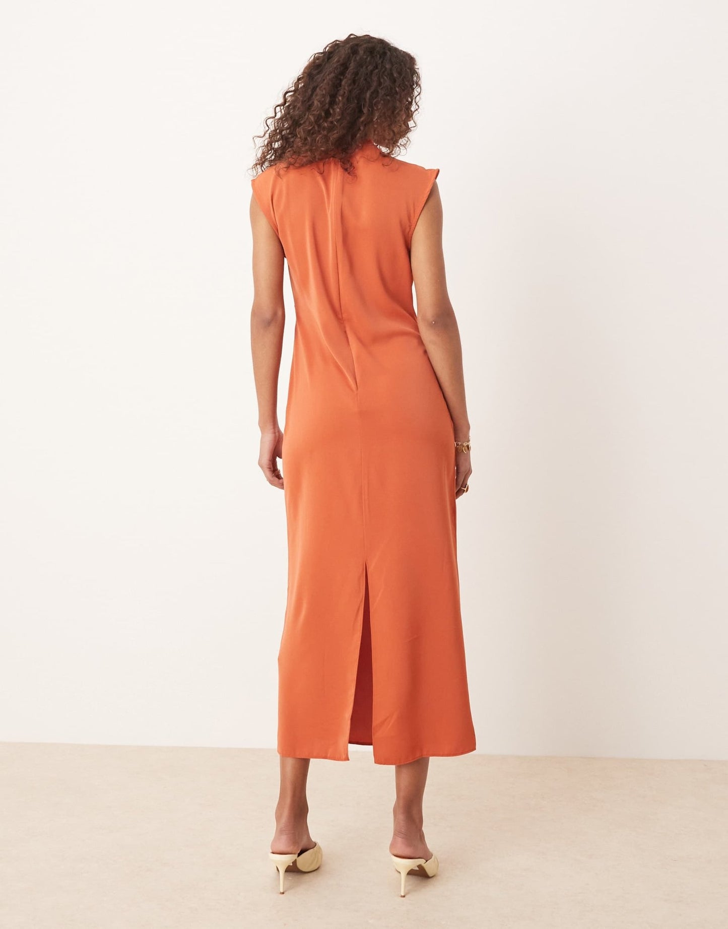 ASOS DESIGN high neck sleeveless midi dress with draped neck in rust - ASOS Sample Sale EU Store