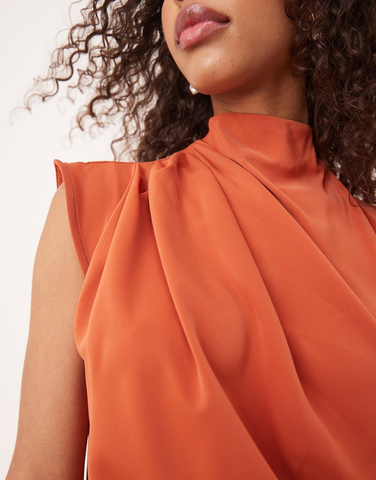 ASOS DESIGN high neck sleeveless midi dress with draped neck in rust - ASOS Sample Sale EU Store