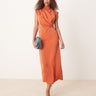 Abito midi ASOS DESIGN senza maniche con collo alto e scollo drappeggiato ruggine