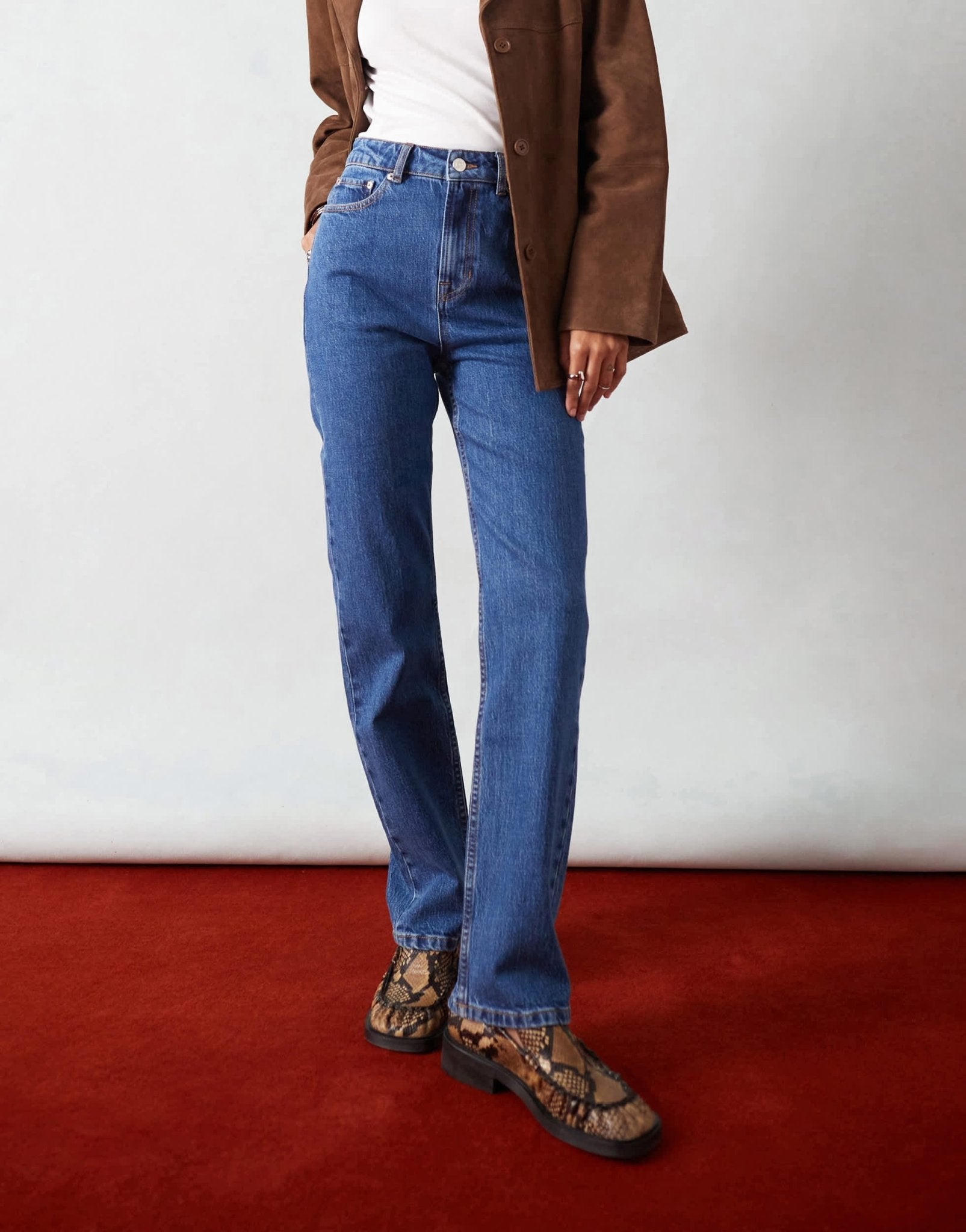 ASOS DESIGN high rise slim straight jean in bright mid blue - ASOS Sample Sale EU Store