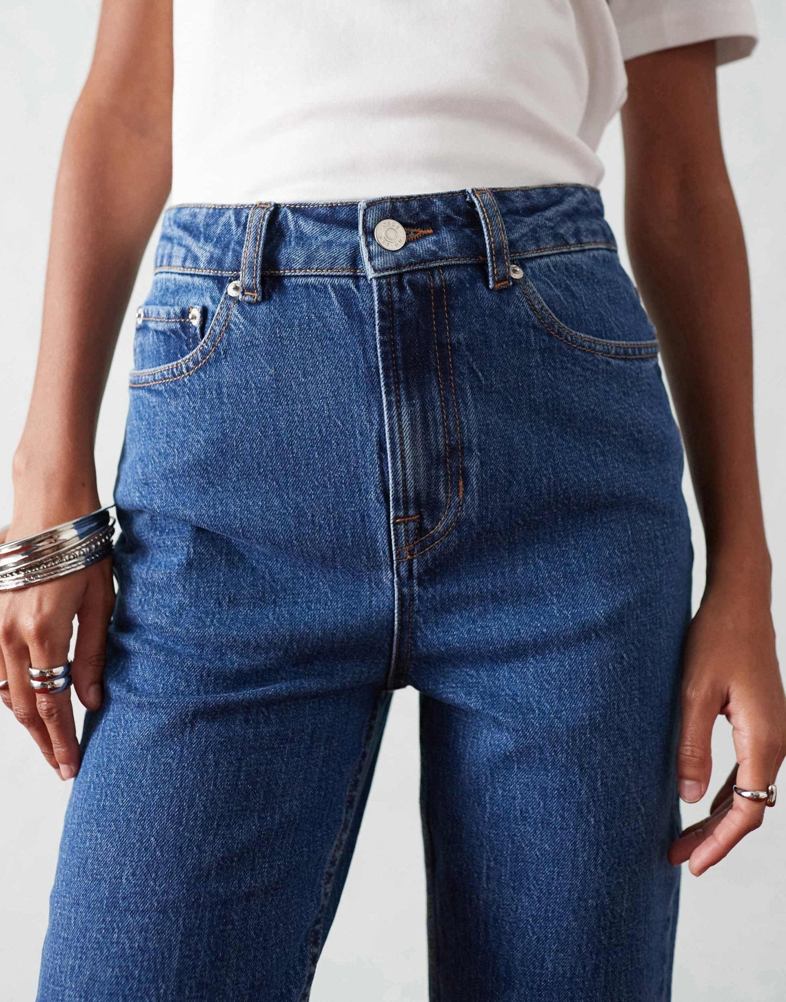 ASOS DESIGN high rise slim straight jean in bright mid blue - ASOS Sample Sale EU Store