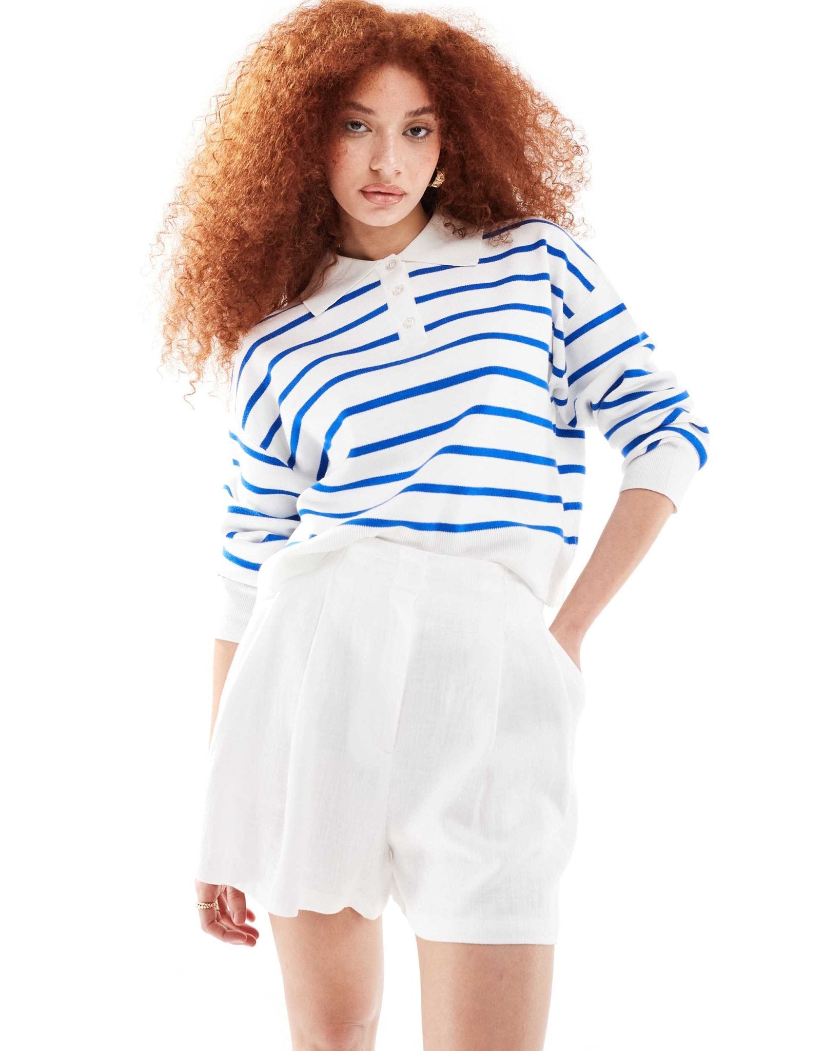 ASOS DESIGN high waist seam detail shorts with linen in white - ASOS Sample Sale EU Store