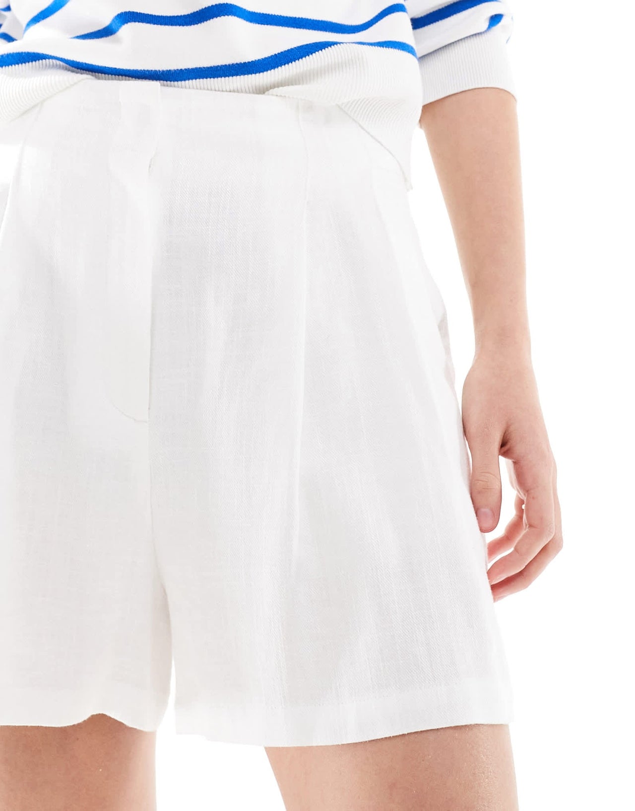 ASOS DESIGN high waist seam detail shorts with linen in white - ASOS Sample Sale EU Store