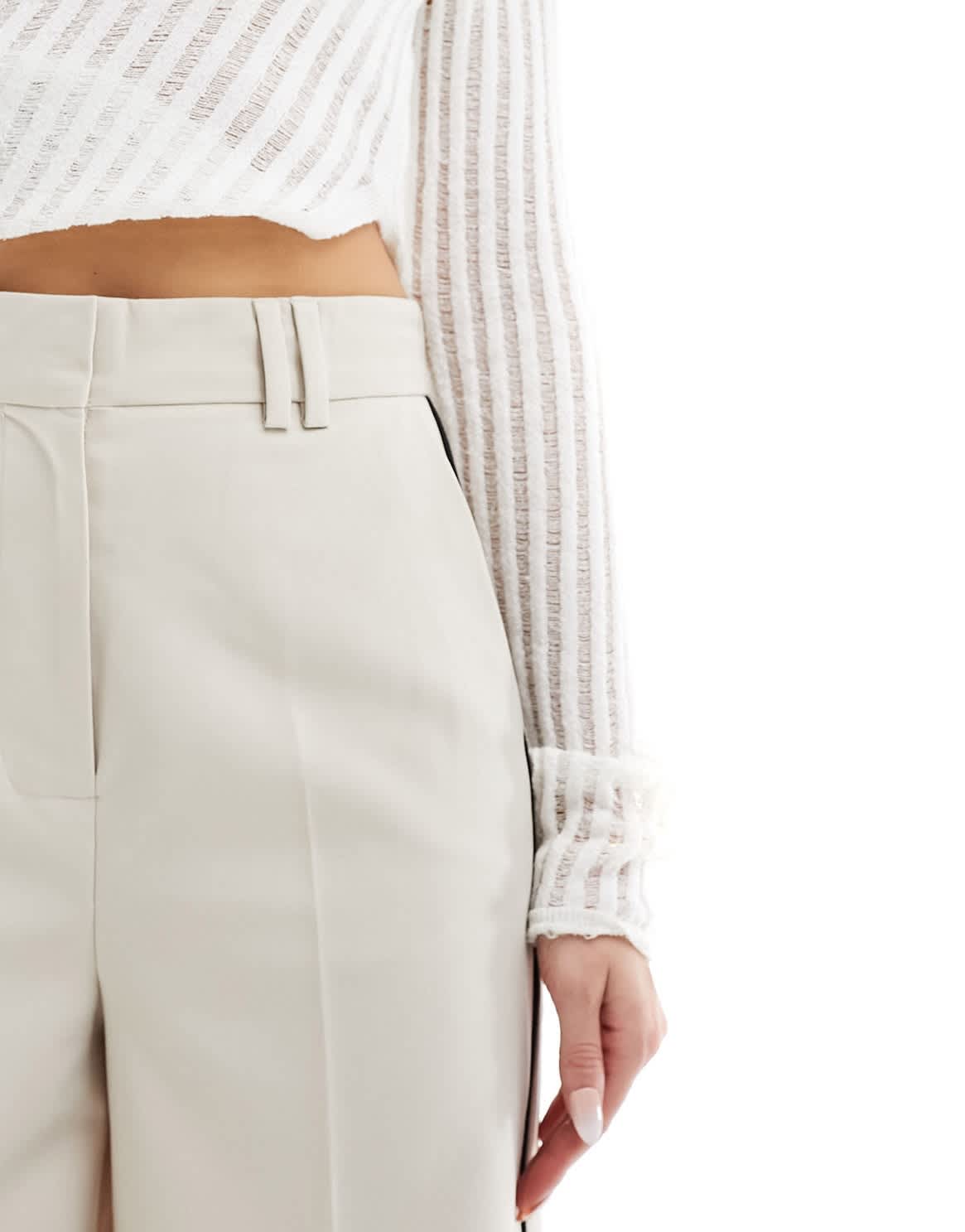 ASOS DESIGN high waist tailored trousers with side stripe in stone - ASOS Sample Sale EU Store