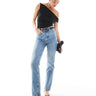 ASOS DESIGN high waisted slim straight jeans in light mid blue