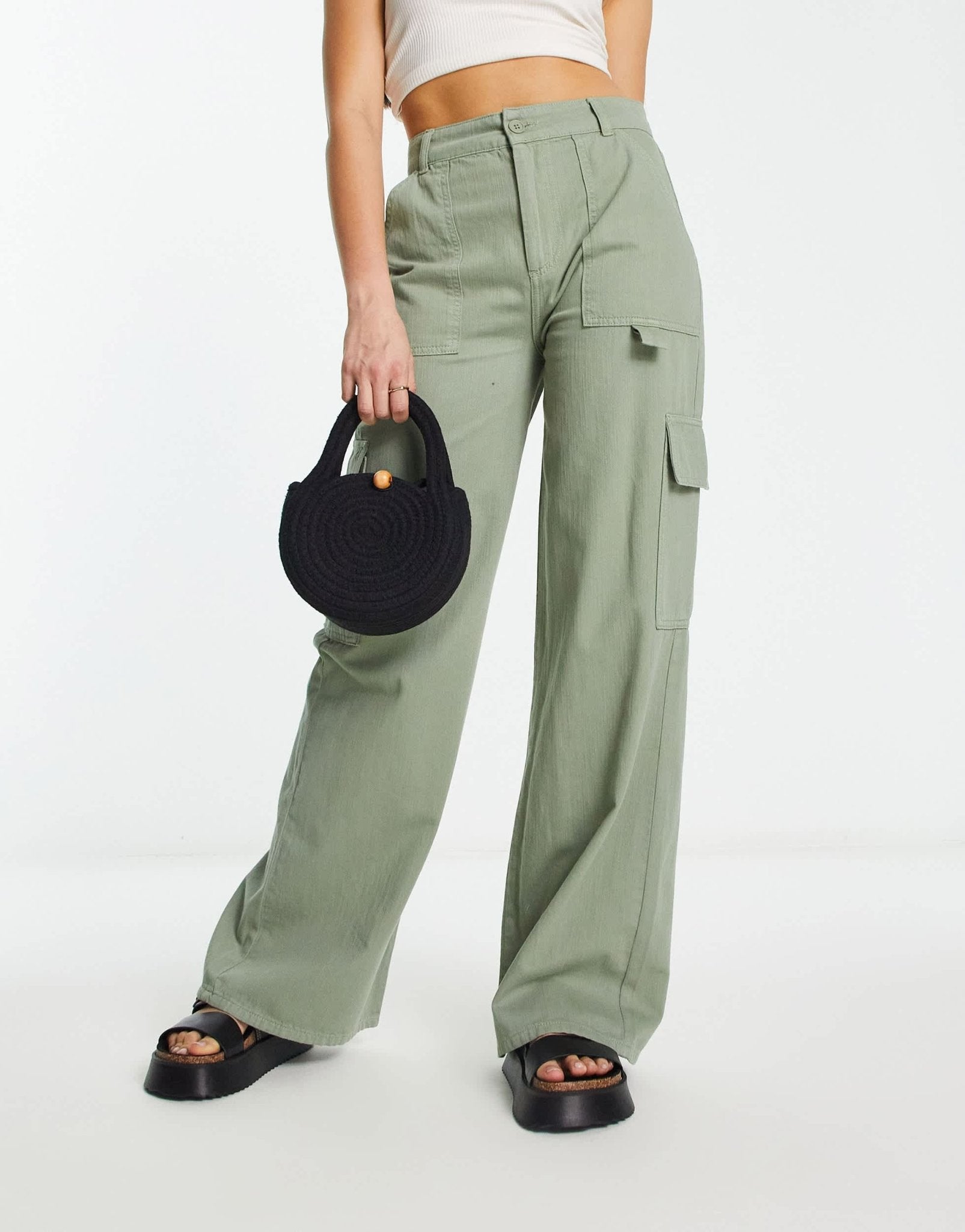 ASOS DESIGN high waisted straight leg cargo trouser in sage - ASOS Sample Sale EU Store