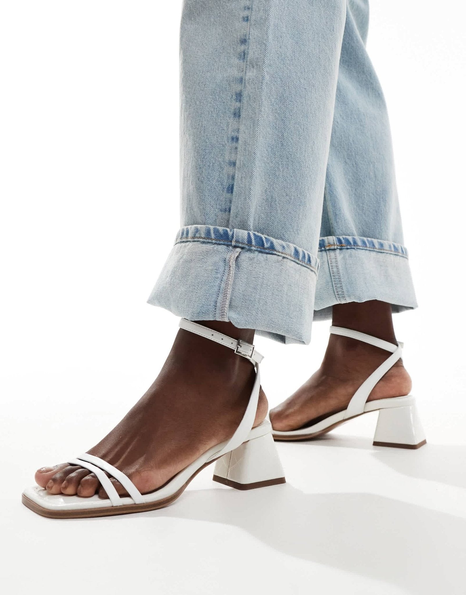 ASOS DESIGN Honeydew mid block heeled sandals in white - ASOS Sample Sale EU Store