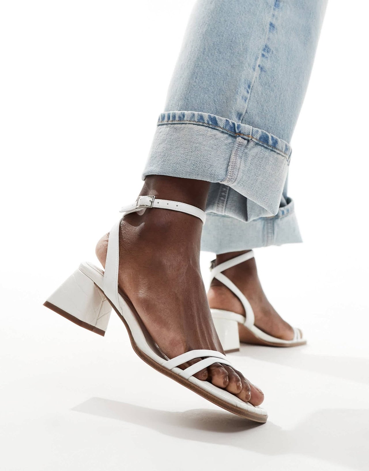ASOS DESIGN Honeydew mid block heeled sandals in white - ASOS Sample Sale EU Store