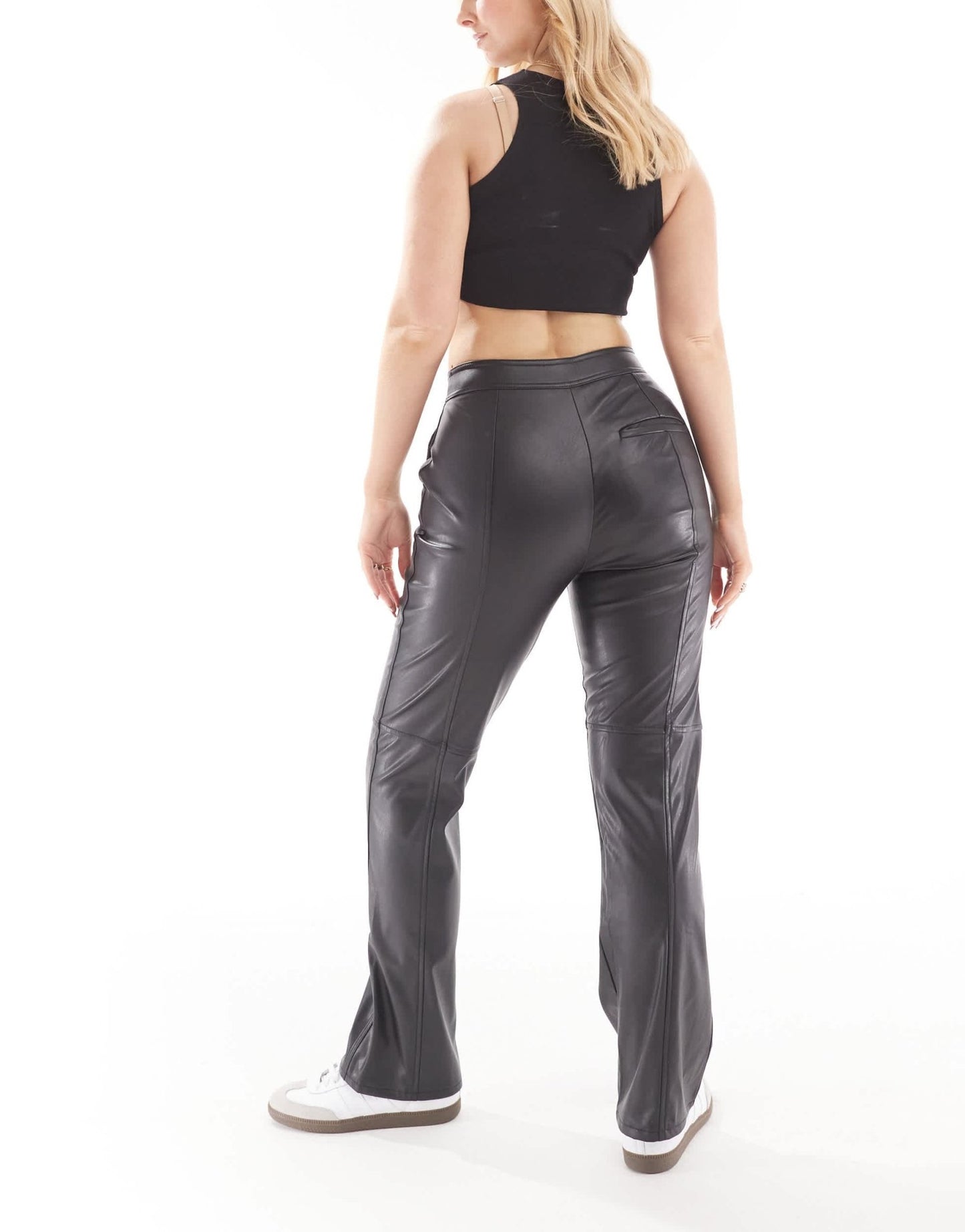 ASOS DESIGN Hourglass premium faux leather straight leg trouser in black - ASOS Sample Sale EU Store