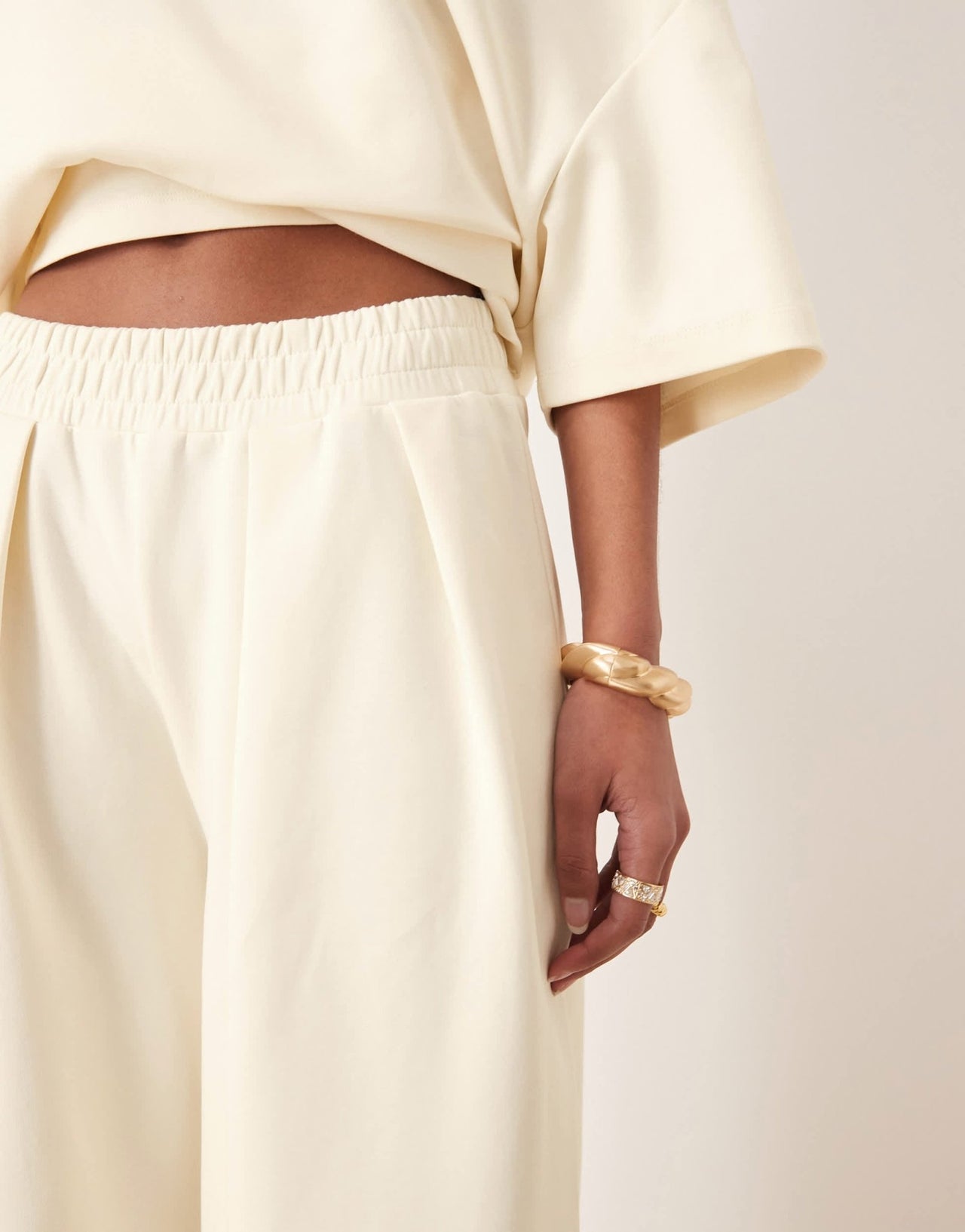 ASOS DESIGN interlock super wide leg trouser in coconut milk co - ord - ASOS Sample Sale EU Store