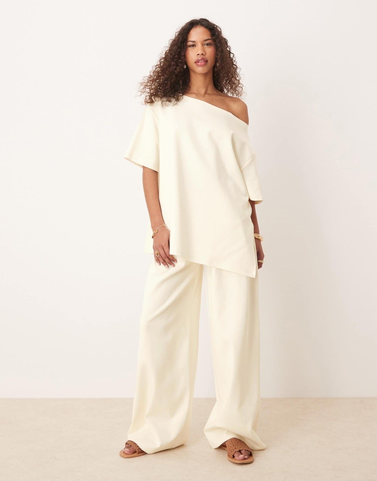 ASOS DESIGN interlock super wide leg trouser in coconut milk co - ord - ASOS Sample Sale EU Store