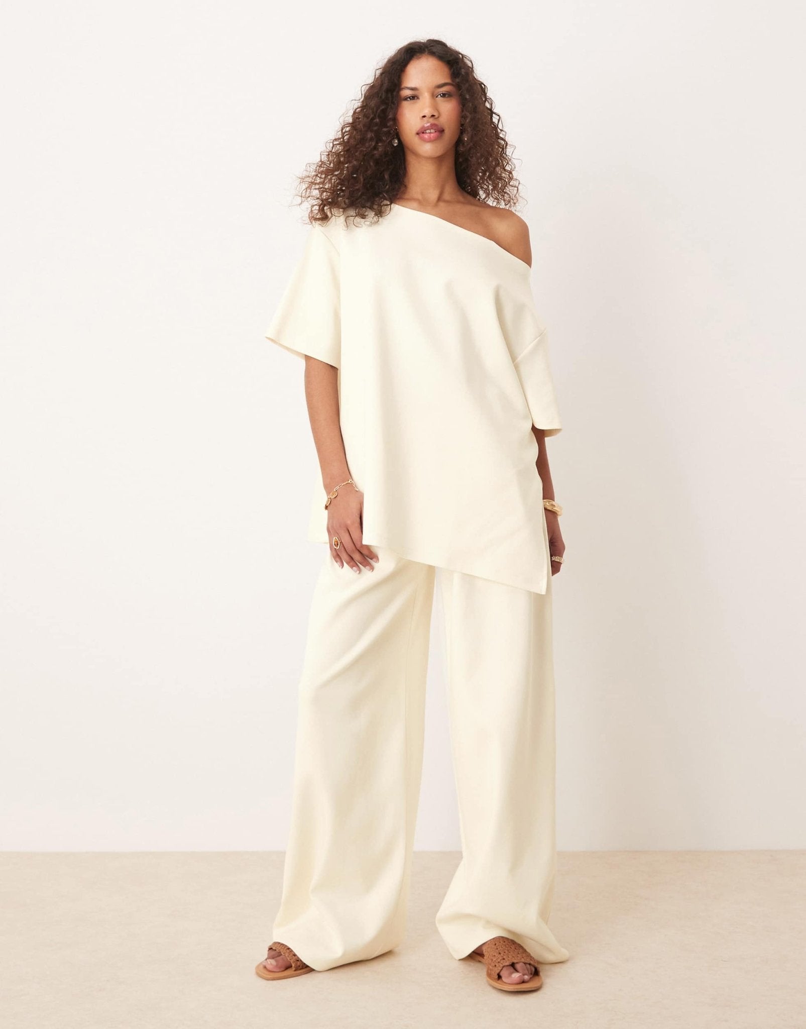 ASOS DESIGN interlock super wide leg trouser in coconut milk co - ord - ASOS Sample Sale EU Store
