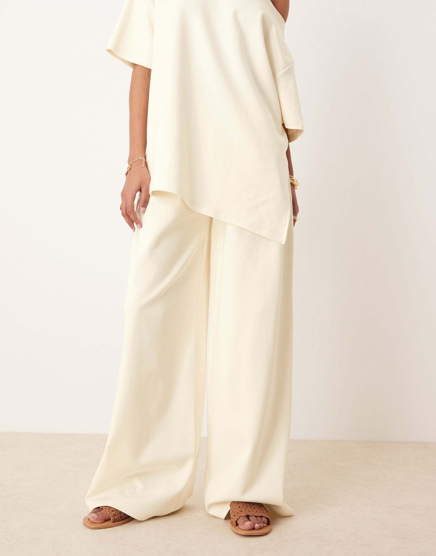 ASOS DESIGN interlock super wide leg trouser in coconut milk co - ord - ASOS Sample Sale EU Store