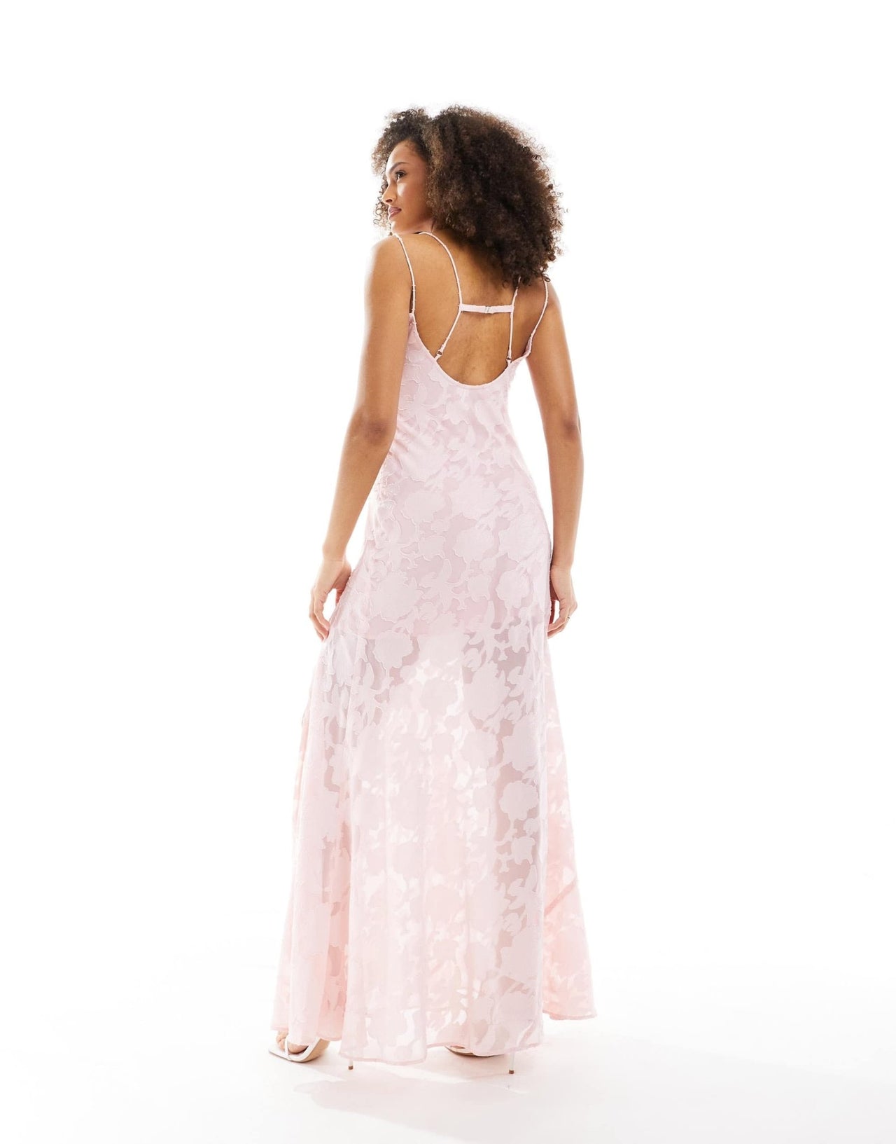 ASOS DESIGN jacquard double strap maxi dress with hook and eye split in pink - ASOS Sample Sale EU Store