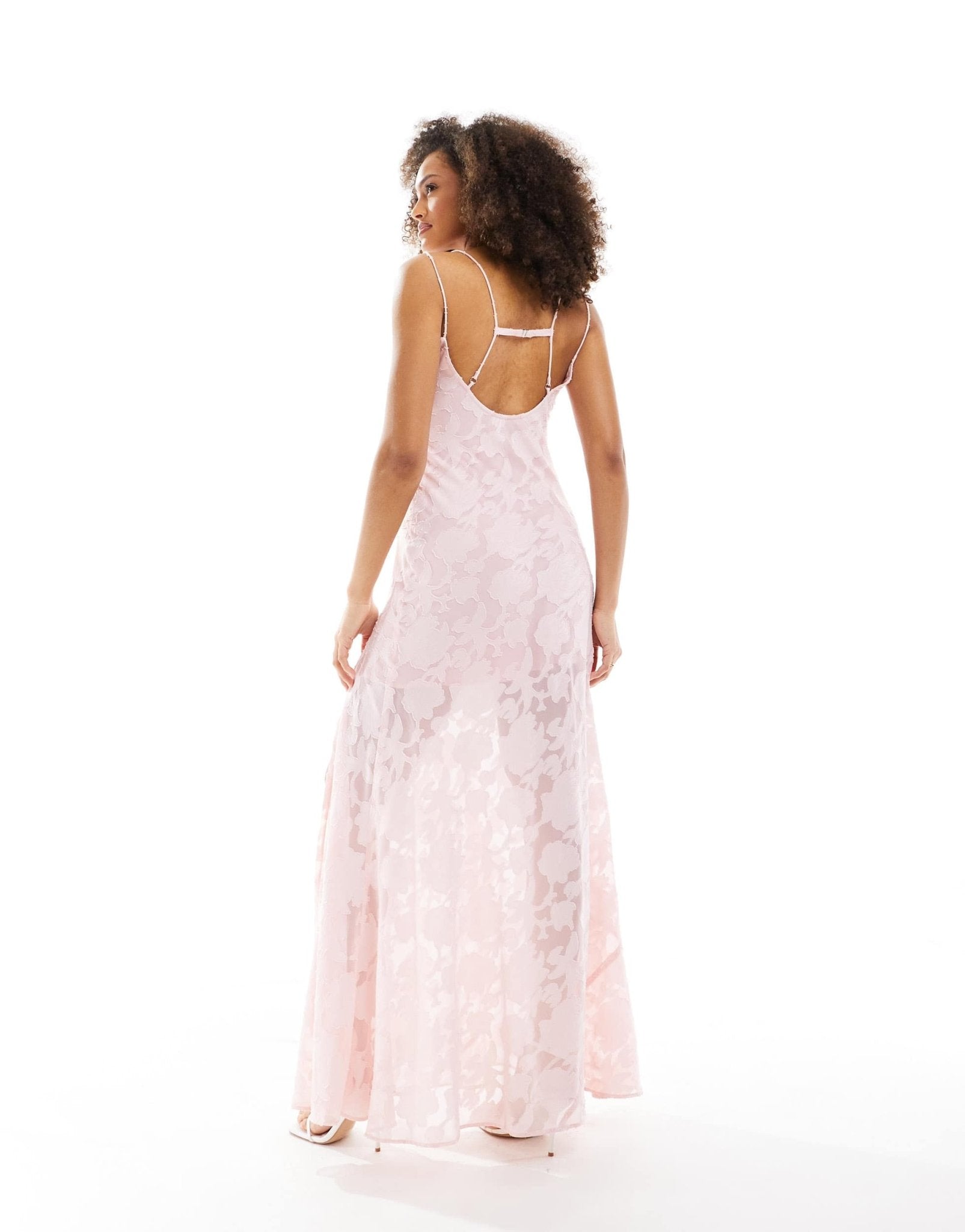 ASOS DESIGN jacquard double strap maxi dress with hook and eye split in pink - ASOS Sample Sale EU Store
