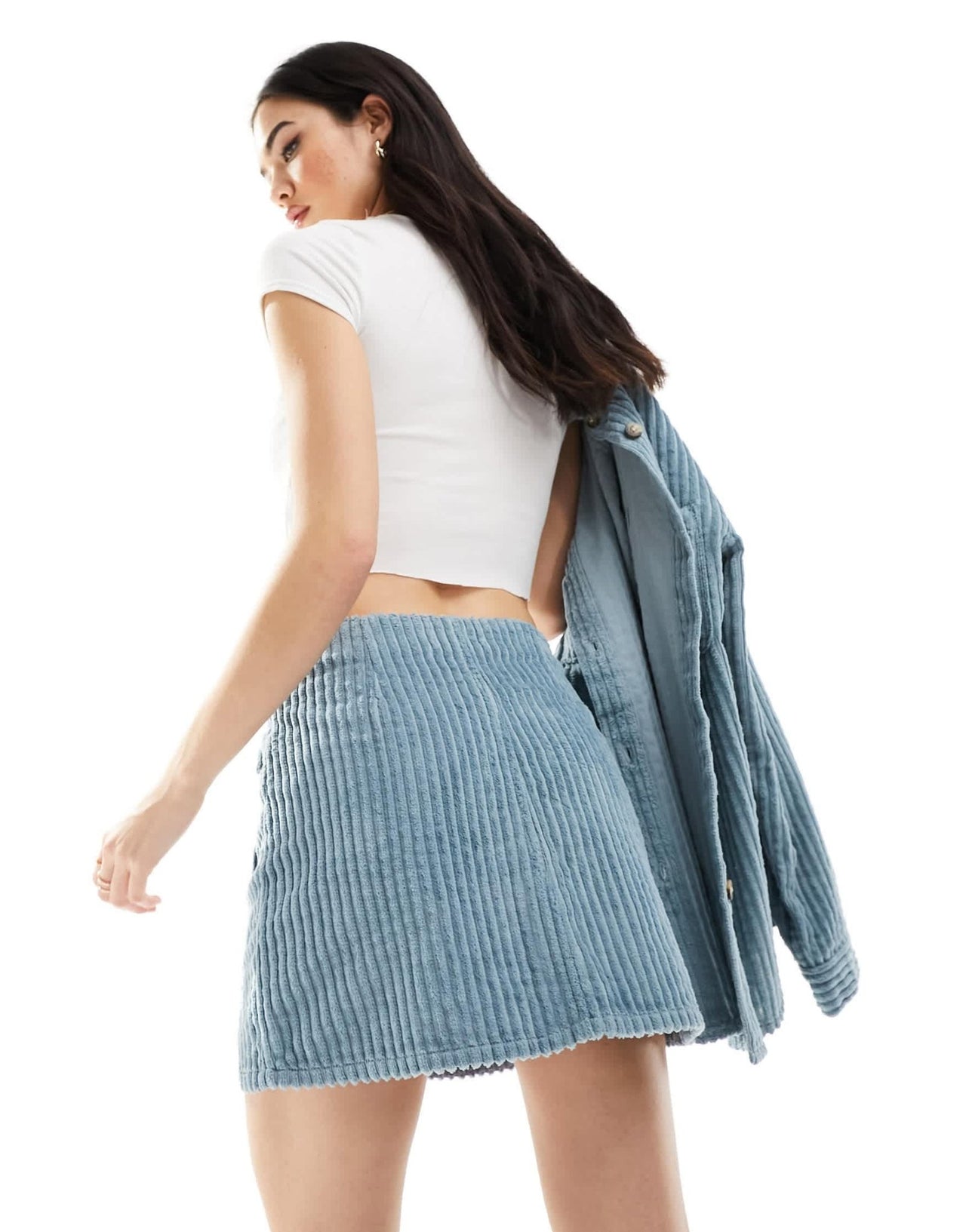 ASOS DESIGN jumbo cord button through mini skirt in blue - ASOS Sample Sale EU Store