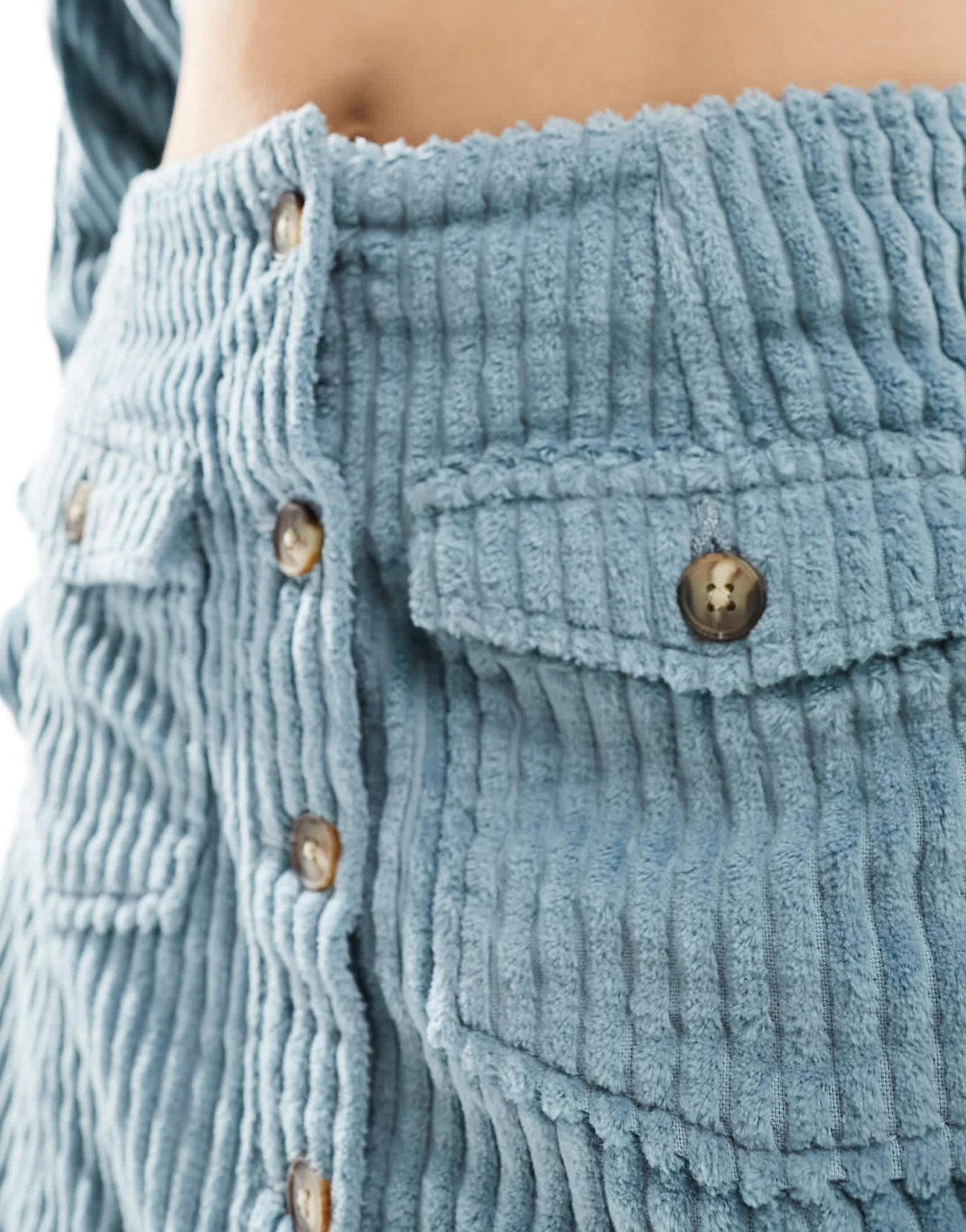 ASOS DESIGN jumbo cord button through mini skirt in blue - ASOS Sample Sale EU Store