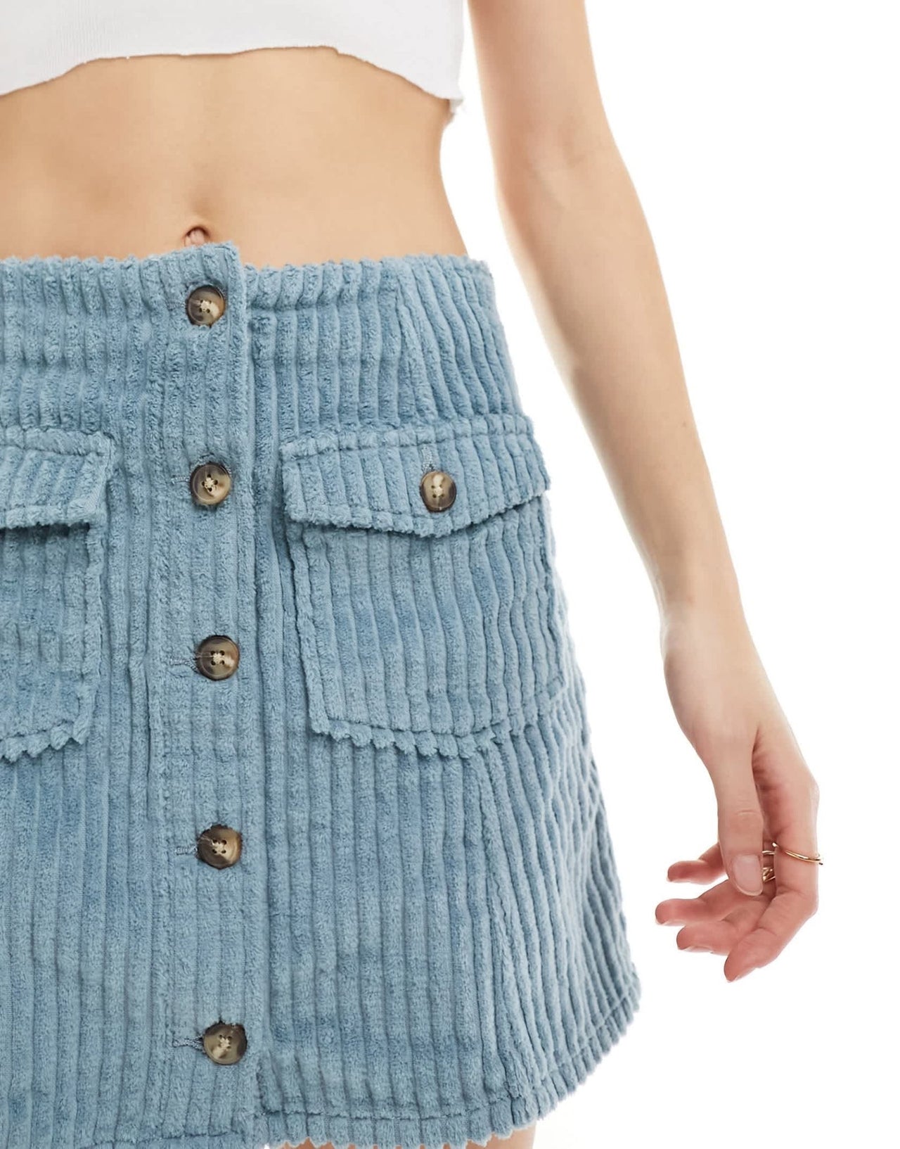 ASOS DESIGN jumbo cord button through mini skirt in blue - ASOS Sample Sale EU Store