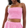 ASOS DESIGN Kaye cotton shirred bandeau beach top in bright pink
