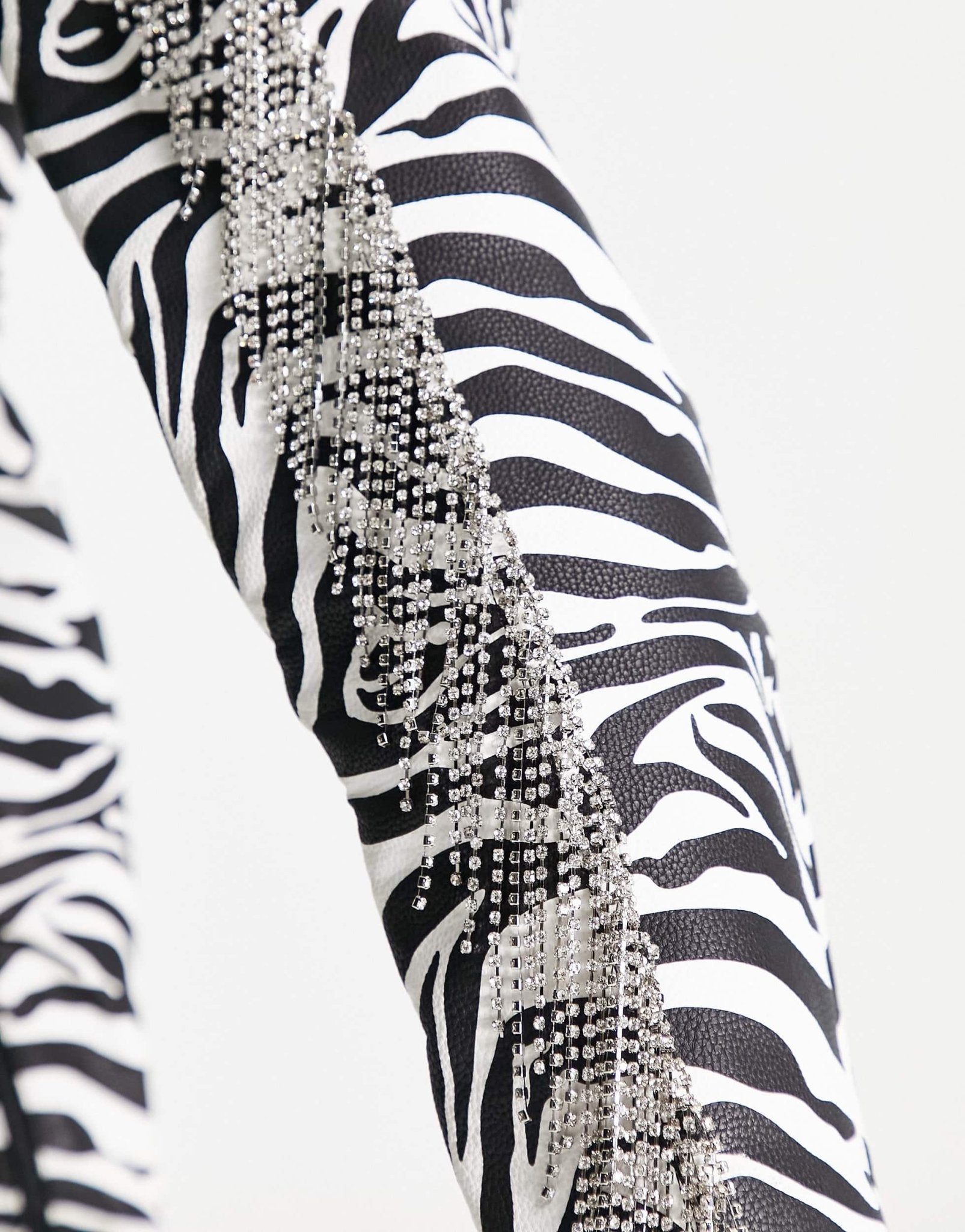 ASOS DESIGN Kim embellished heeled over the knee boots in zebra - ASOS Sample Sale EU Store