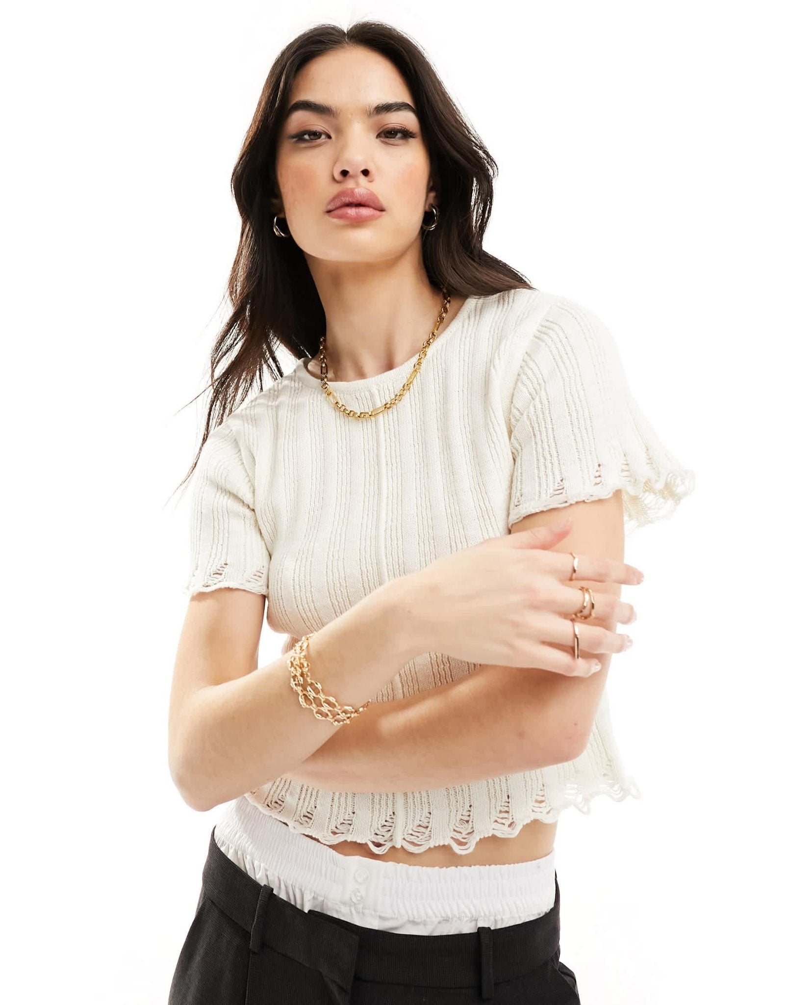 ASOS DESIGN knitted baby t-shirt in rib in cream - ASOS Sample Sale EU Store
