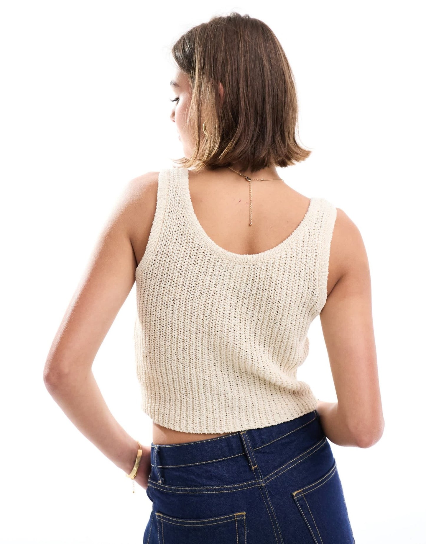 ASOS DESIGN knitted button through cami top in textured stitch in cream - ASOS Sample Sale EU Store