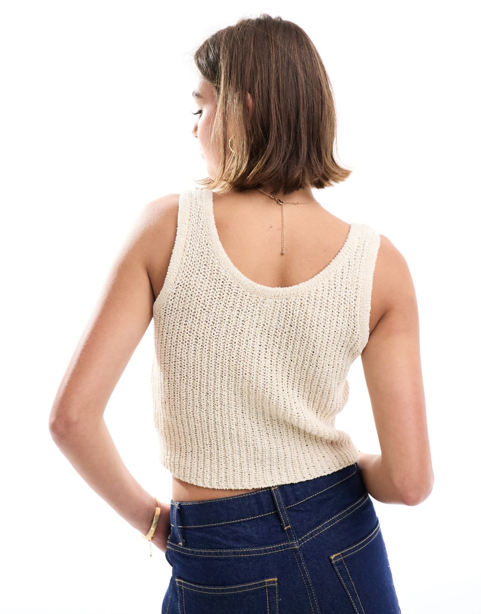 ASOS DESIGN knitted button through cami top in textured stitch in cream - ASOS Sample Sale EU Store