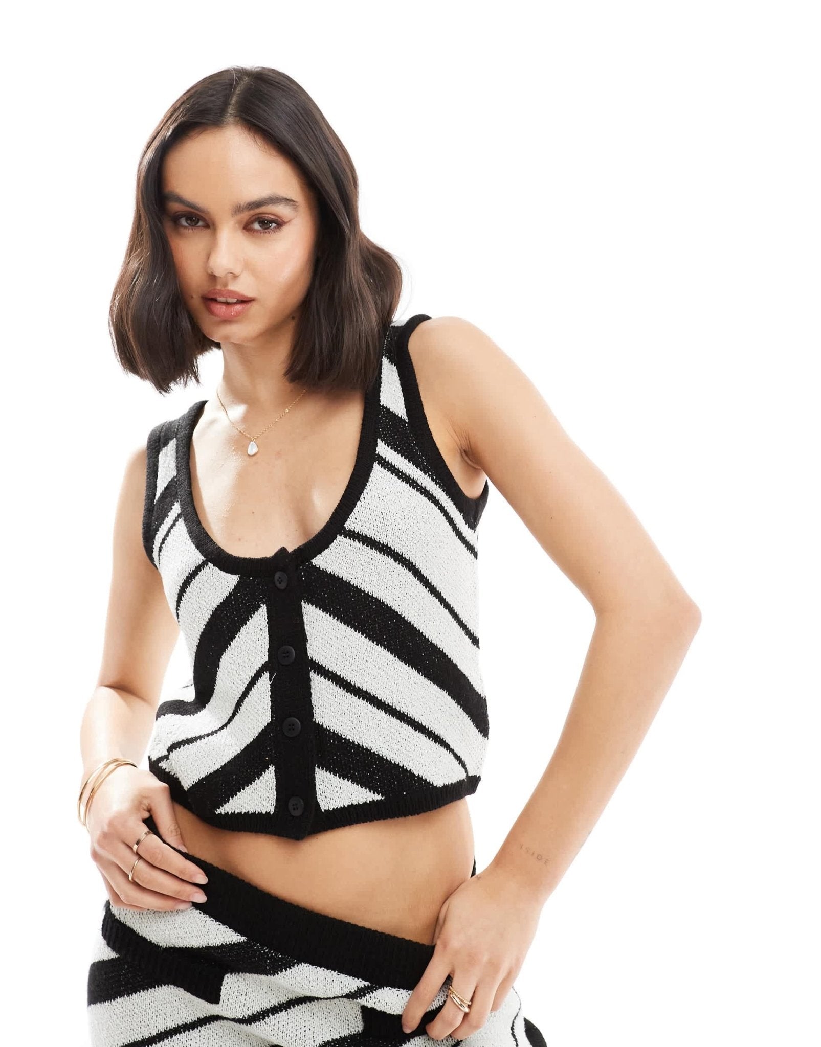 ASOS DESIGN knitted cami waistcoat top co - ord in mono stripe - ASOS Sample Sale EU Store