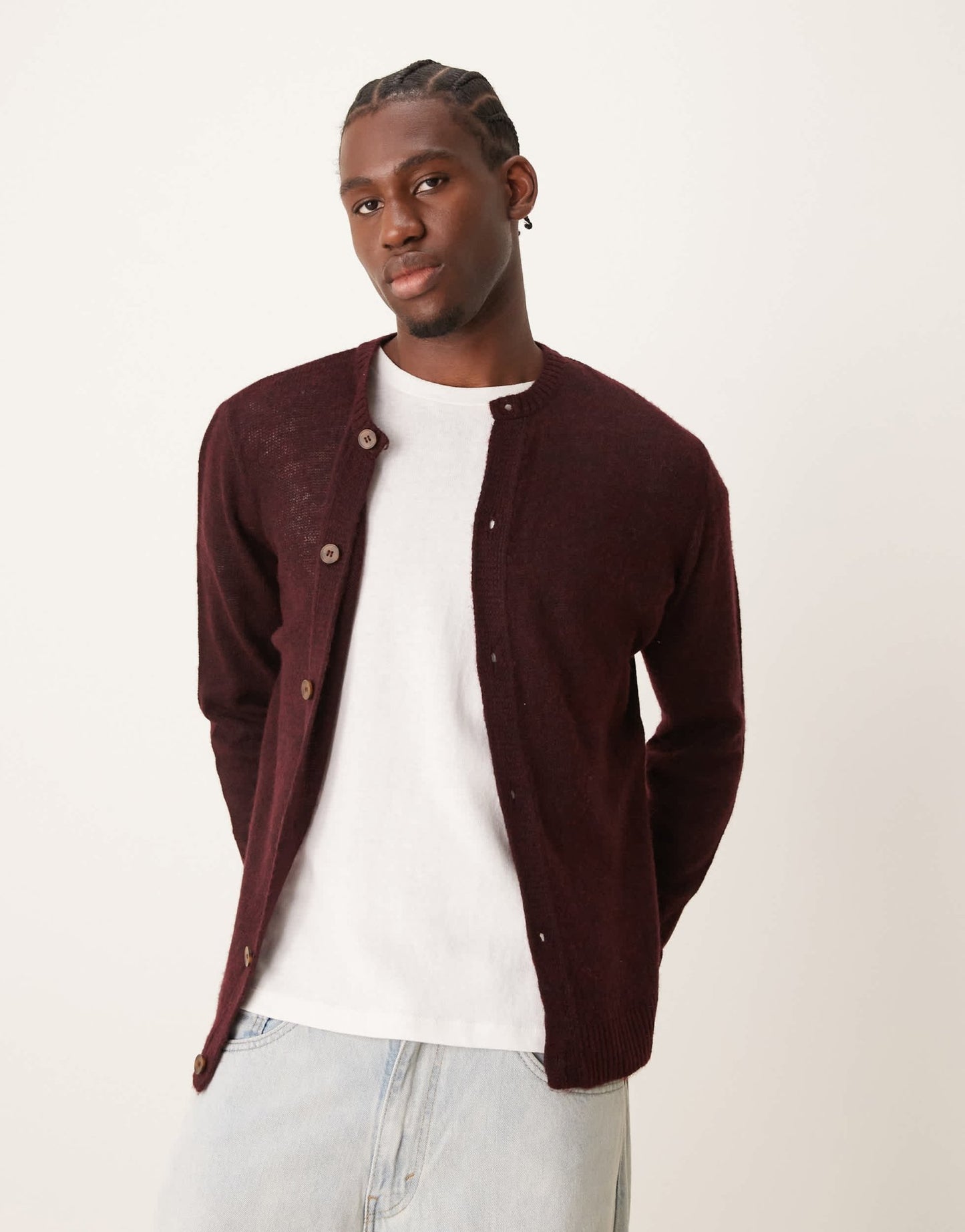 ASOS DESIGN knitted cardigan in burgundy - ASOS Sample Sale EU Store