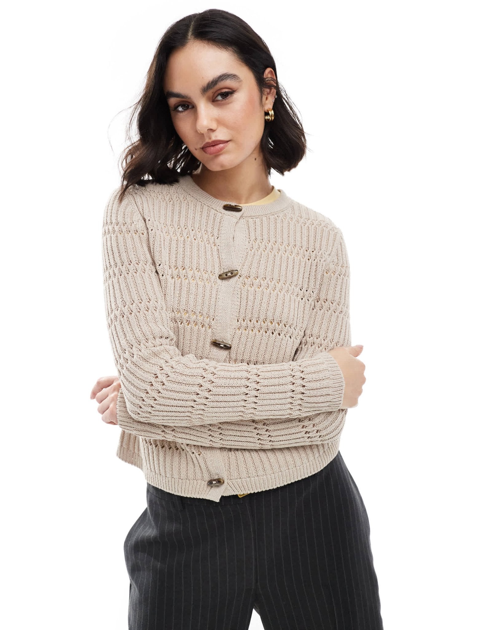 ASOS DESIGN knitted cardigan with toggle buttons in cream - ASOS Sample Sale EU Store