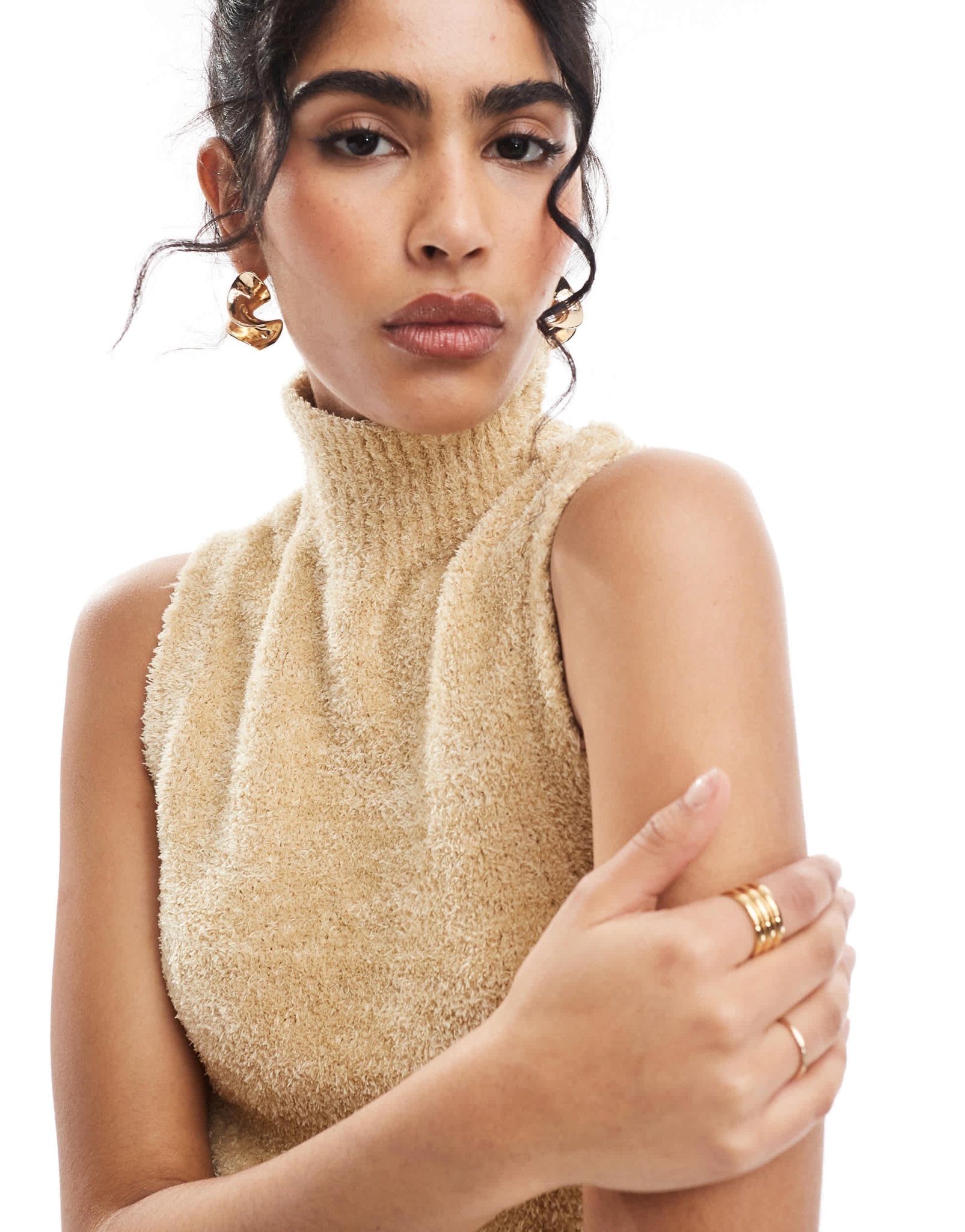 ASOS DESIGN knitted chenille tank in eyelash yarn in gold - ASOS Sample Sale EU Store