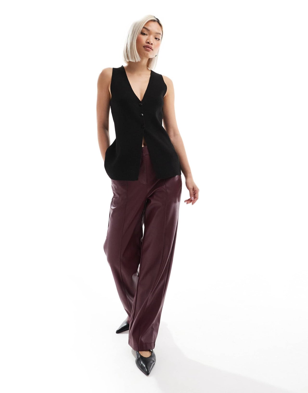 ASOS DESIGN knitted compact v neck waistcoat with split detail in black - ASOS Sample Sale EU Store