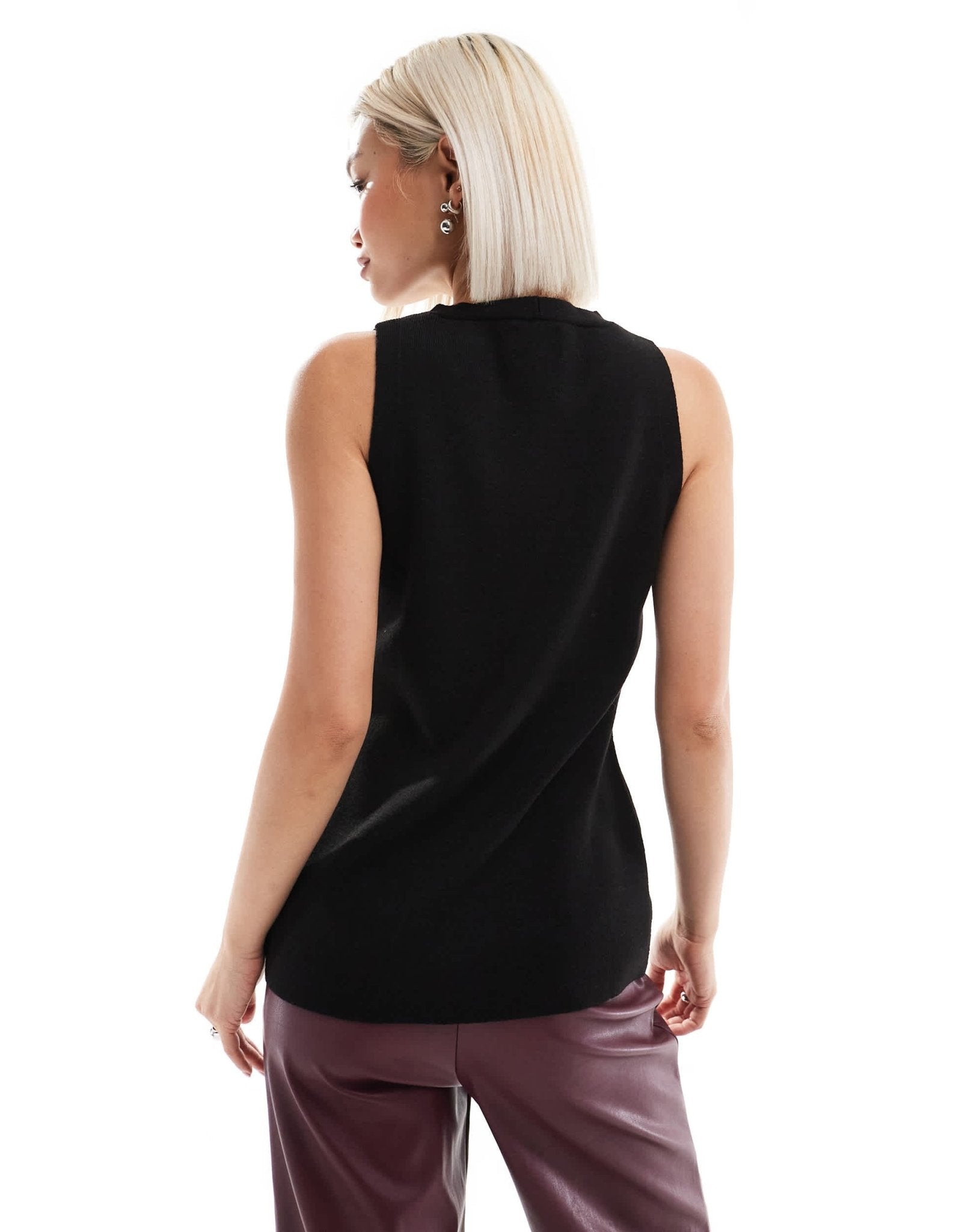 ASOS DESIGN knitted compact v neck waistcoat with split detail in black - ASOS Sample Sale EU Store