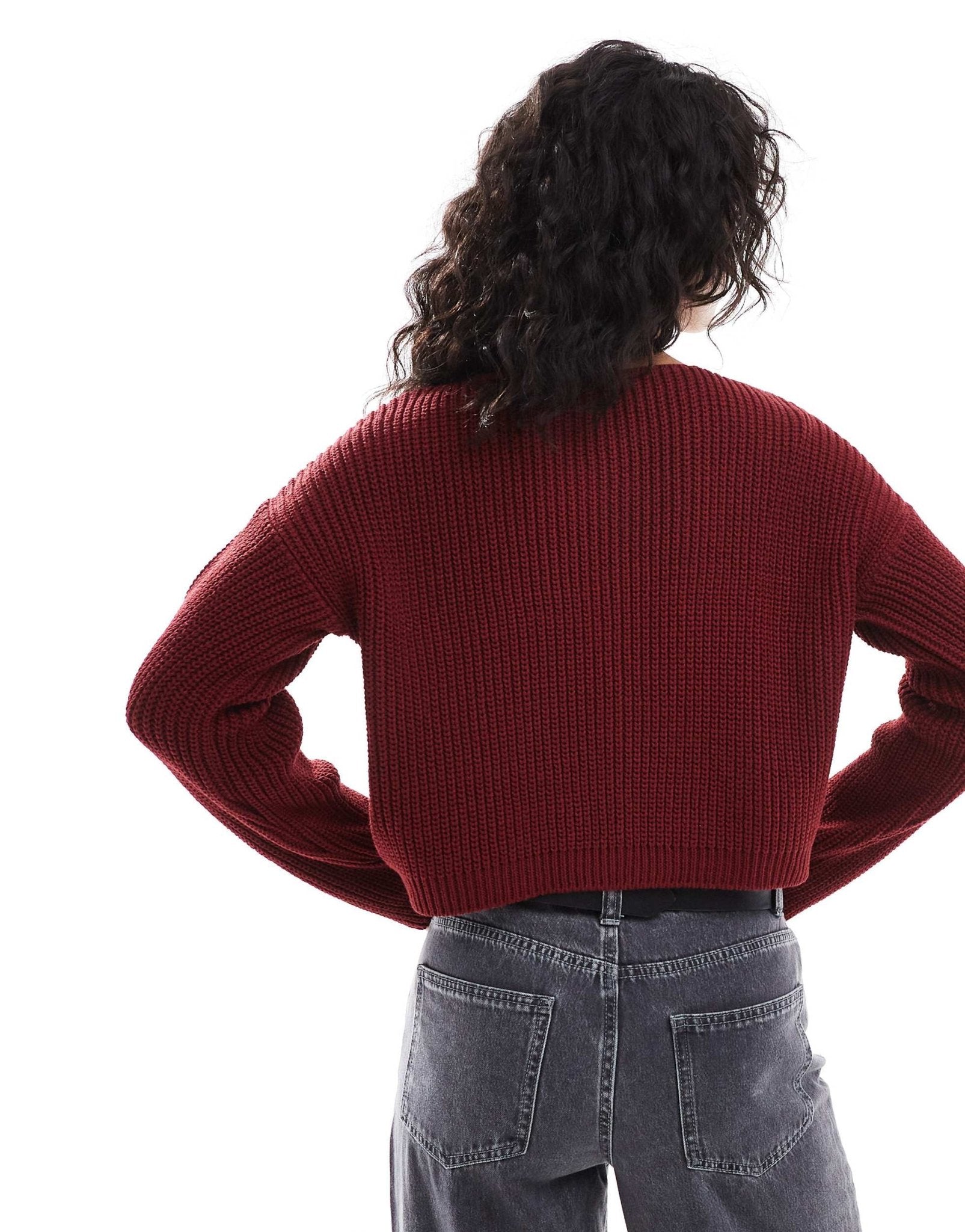 ASOS DESIGN knitted crew neck cardigan in burgundy - ASOS Sample Sale EU Store