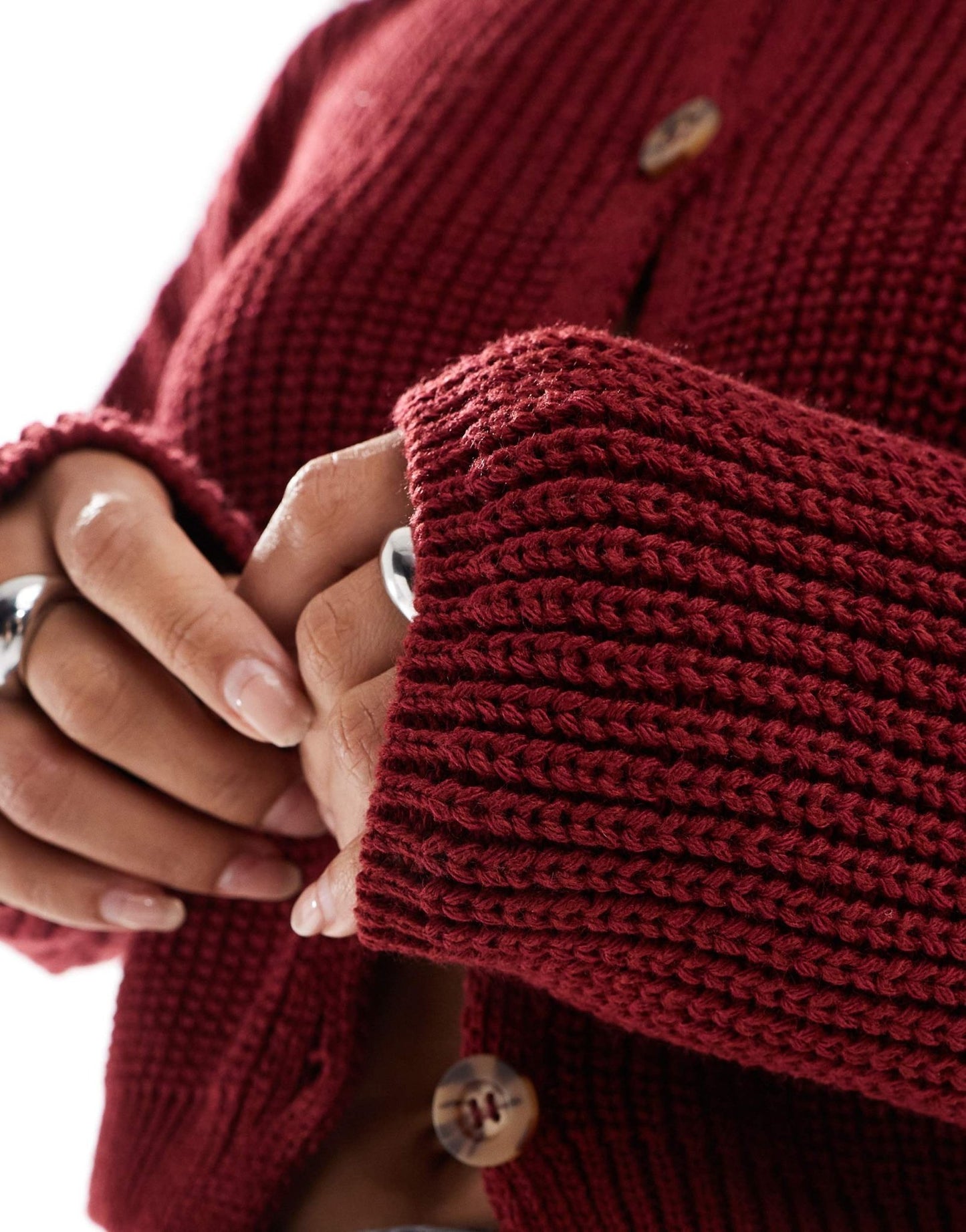 ASOS DESIGN knitted crew neck cardigan in burgundy - ASOS Sample Sale EU Store