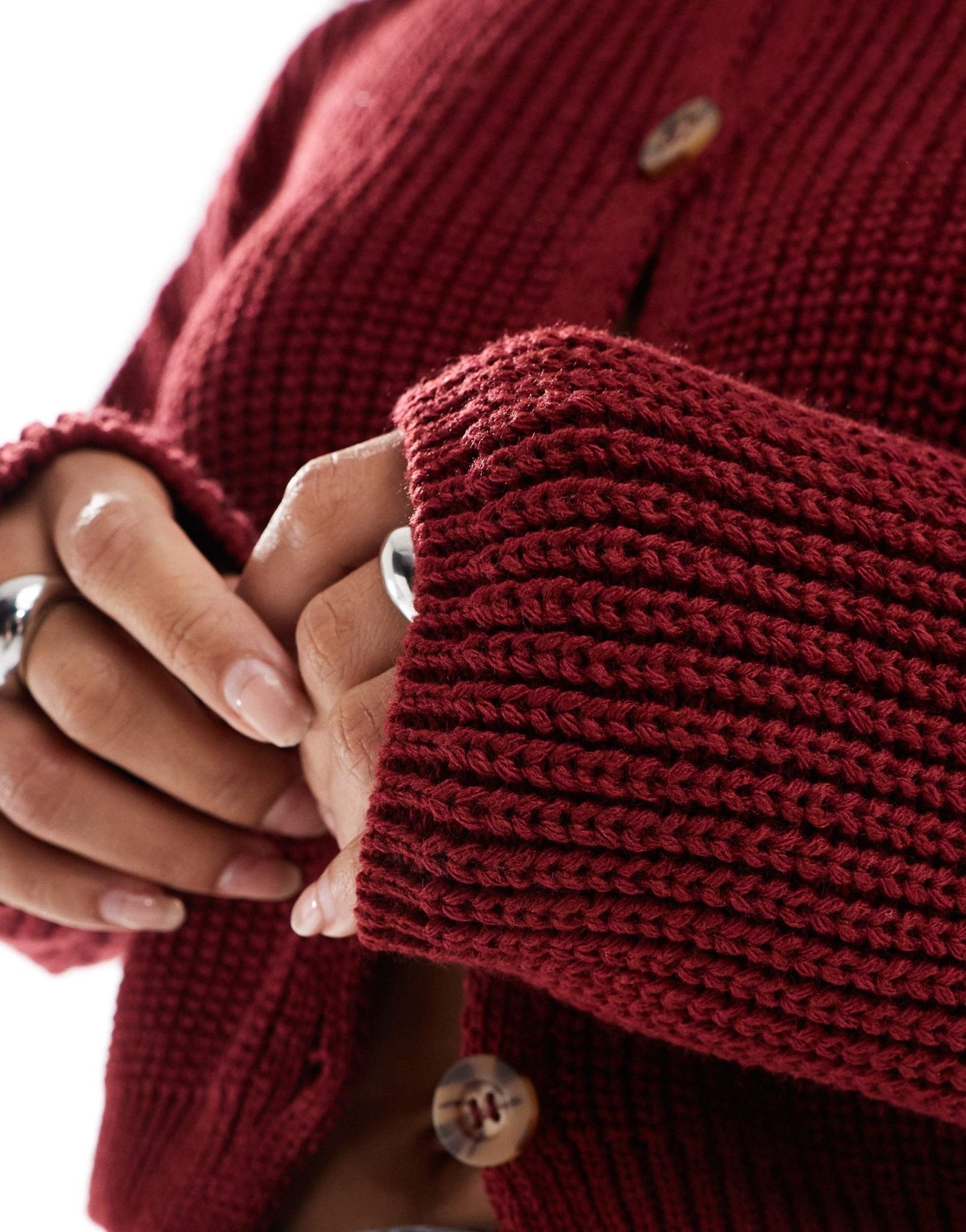 ASOS DESIGN knitted crew neck cardigan in burgundy - ASOS Sample Sale EU Store