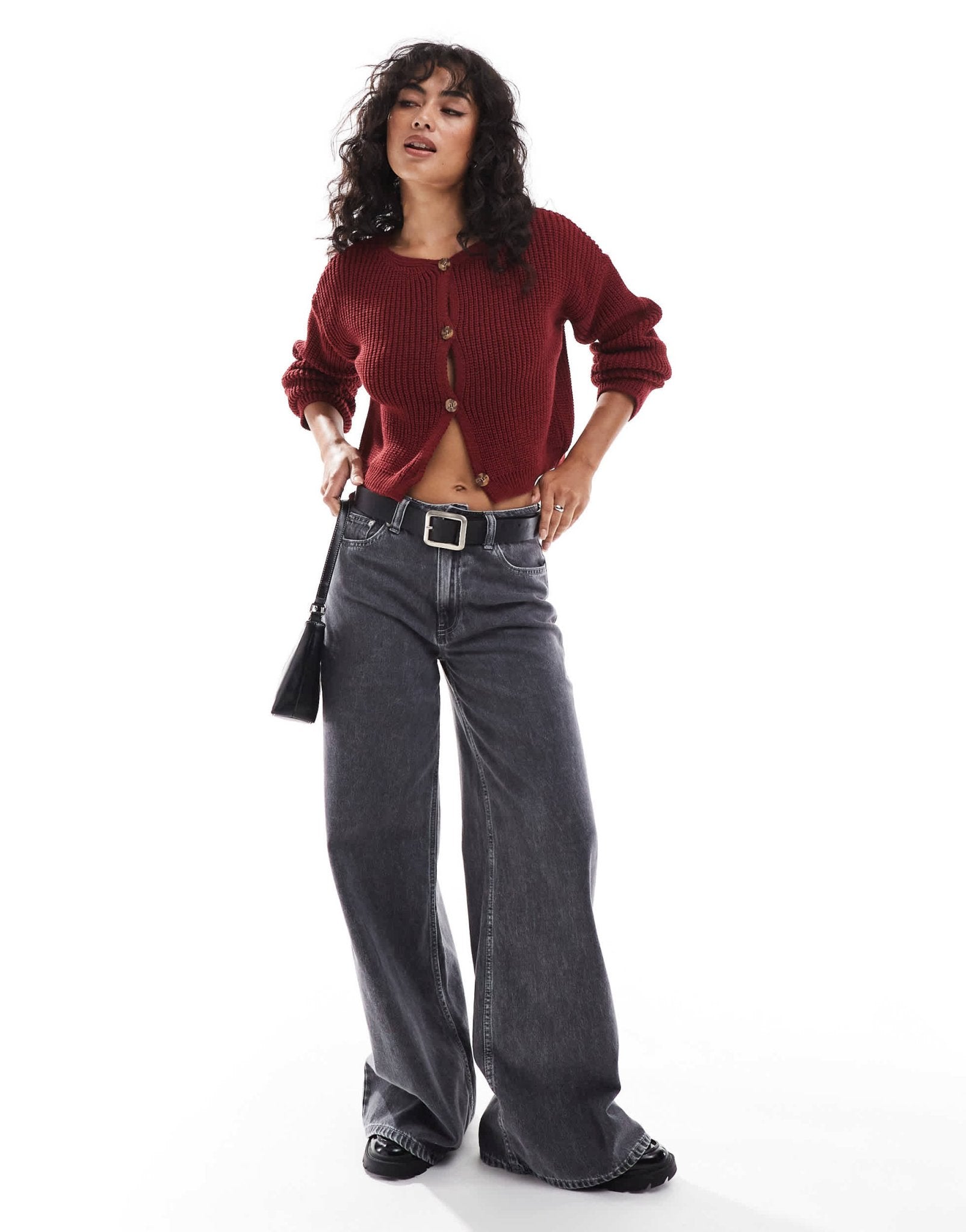 ASOS DESIGN knitted crew neck cardigan in burgundy - ASOS Sample Sale EU Store