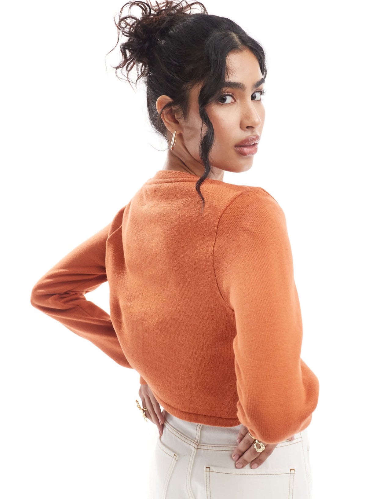ASOS DESIGN knitted crew neck cropped cardigan in orange - ASOS Sample Sale EU Store