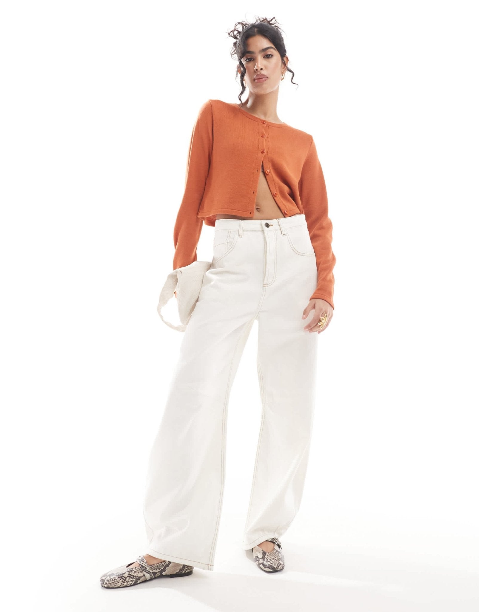 ASOS DESIGN knitted crew neck cropped cardigan in orange - ASOS Sample Sale EU Store